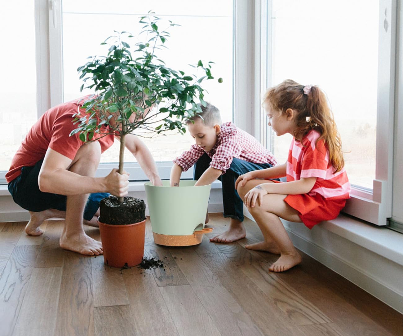 Self Watering Green Plastic Plant Pot Flower Planters with Drainage Hole And Deep Reservoir Large Planting Pots for for All Houseplants,Succulent, African Violets, Flowers and Cactus 12Inch/2pcs