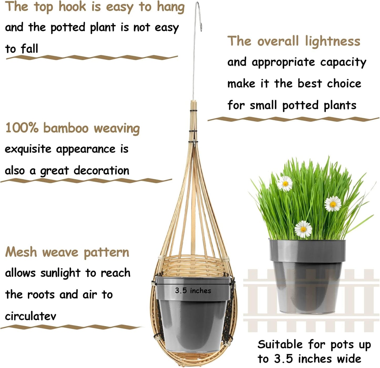 Yookeer 2 Pack Hanging Orchid Planter 4 Inch Thai Bamboo Hanging Orchid Basket with Metal Hook Decorative Bird Nest Style Plant Hangers for Trellis & Gazebo Indoor Outdoor Patio Garden Flower Planter