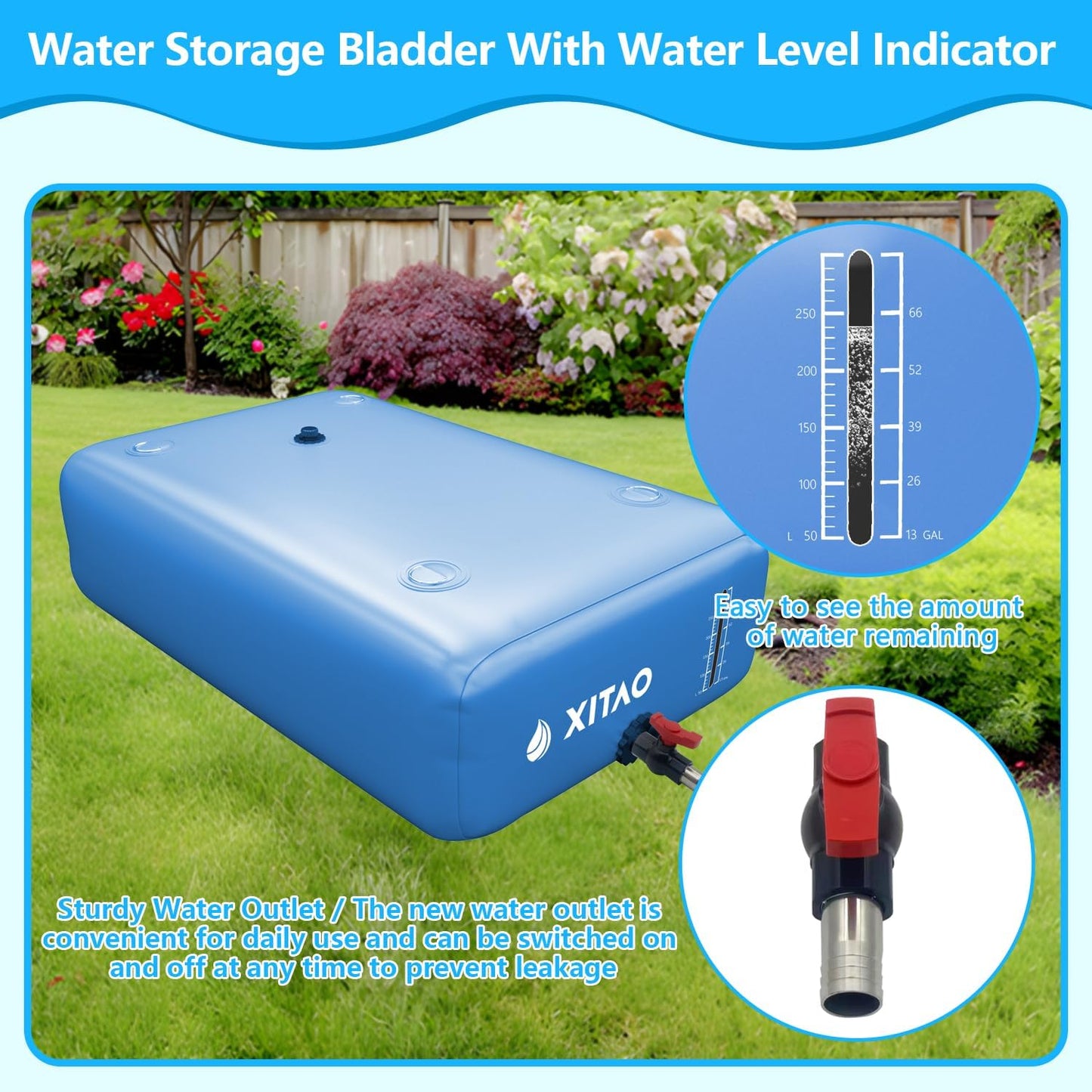 XITAO 87Gal Large Capacity Water Storage Bladder Containers w/Water Level Indicator Portable Foldable Emergency Water Tank Bag for RVs, Drought Resistance, Fire Prevention, Agricultural Irrigation