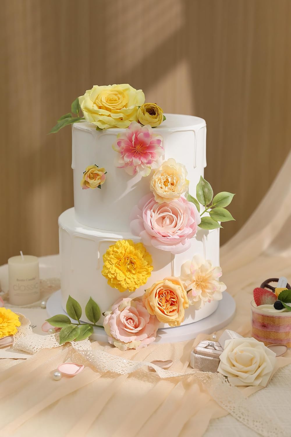 Artificial Flower Assortment for DIY Centerpiece Arrangement Wedding Hand Bouquet Flower Bouquet Centerpiece Arrangement Party Baby Shower Home Decoration (Pink Yellow)