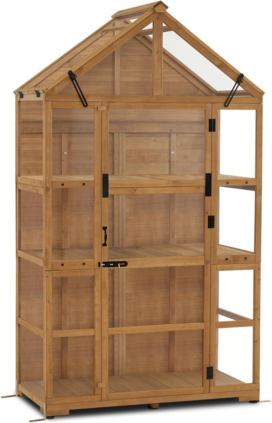 MCombo Wooden Greenhouse Outdoor with Openable Roof Vent and Adjustable Shelves, 0826 (Natural)