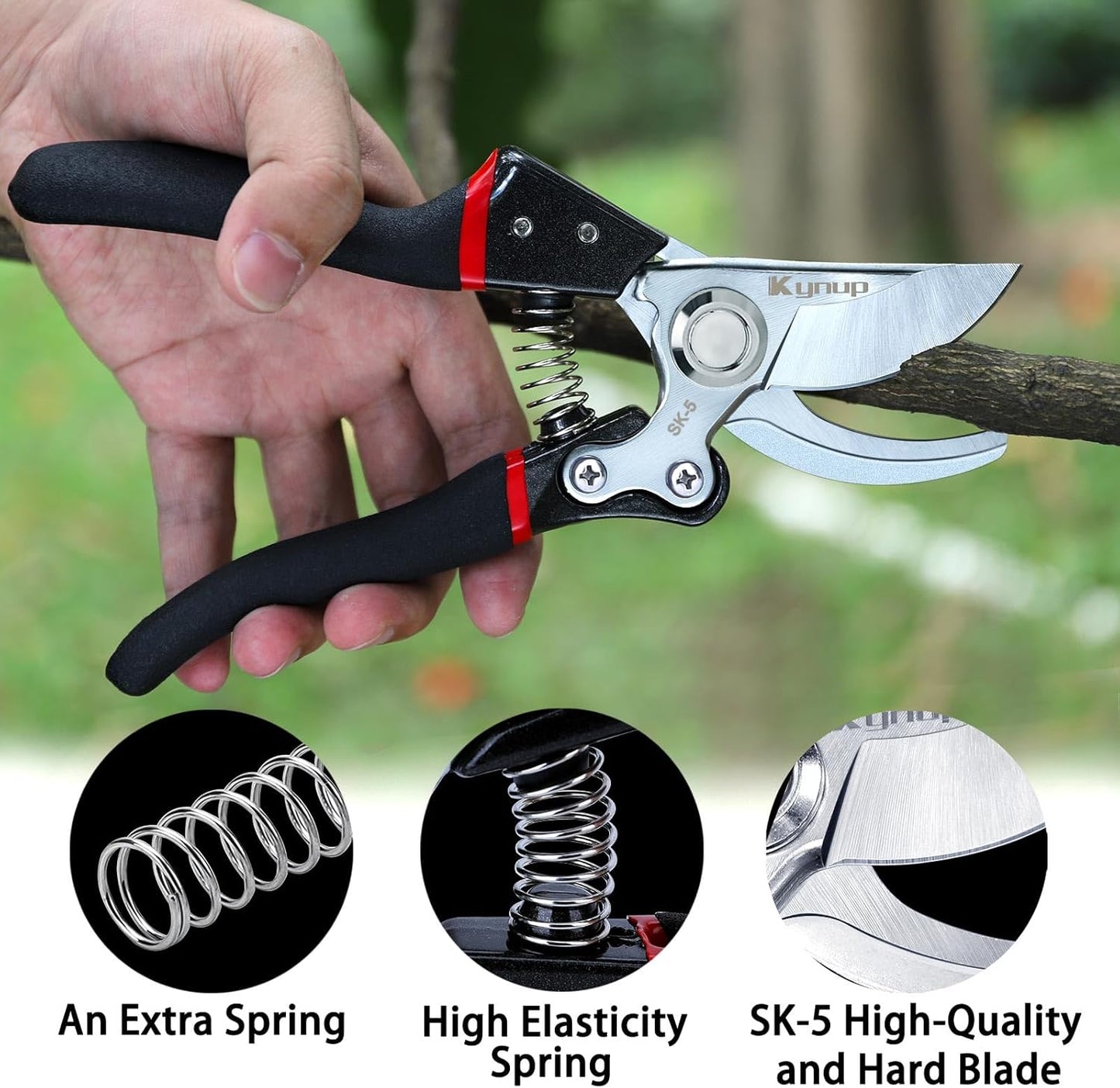 Kynup Pruning Shears for Gardening, Garden Shears Heavy Duty, Cutting Shears Pruners, Hedge Clippers, Rose Pruning Shears, Hand Clippers Gardening (Red Black)