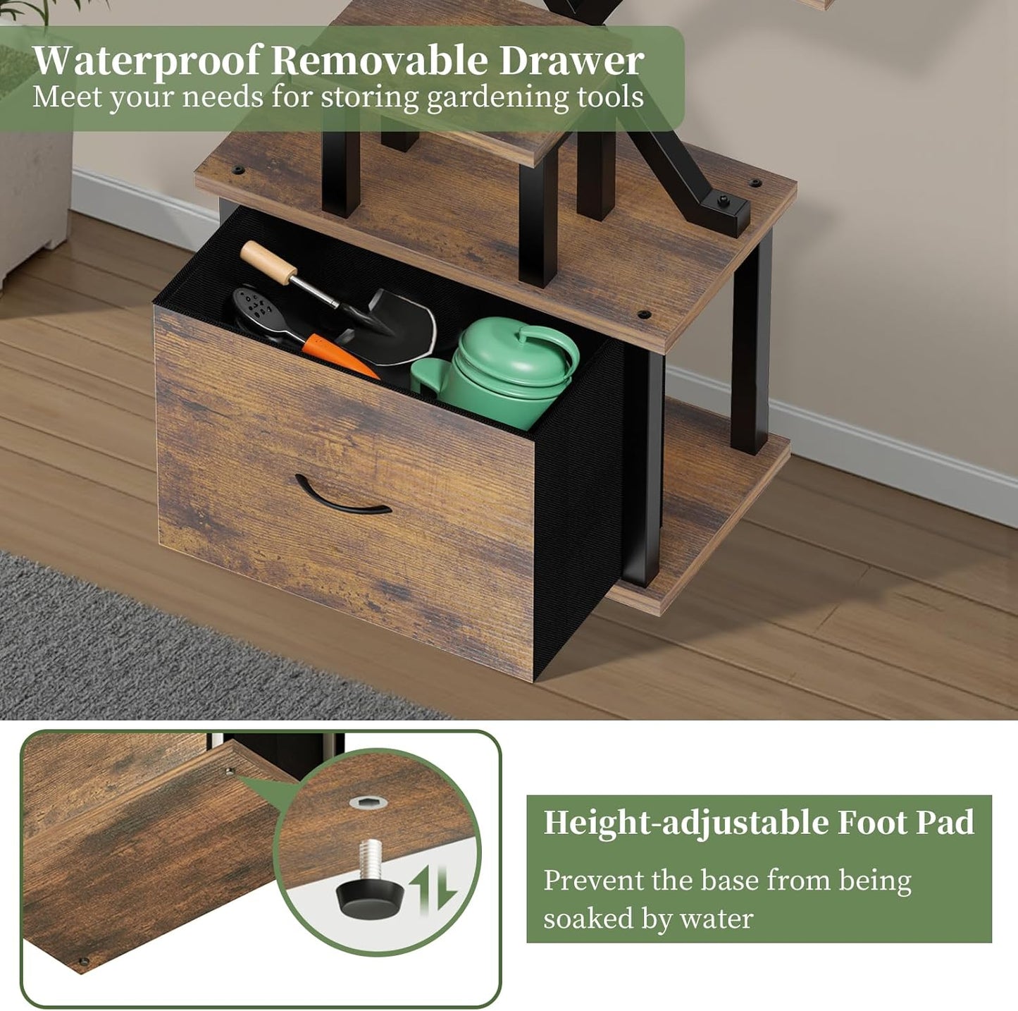 Plant Stand Indoor with Grow Lights - 8 Tiered Plant Shelf with Storage Drawer, 65" Tall Plant Shelf with Grow Light & 2 Hooks, Corner Plant Stand for Indoor Plants, Metal Plant Holder for Home, Patio