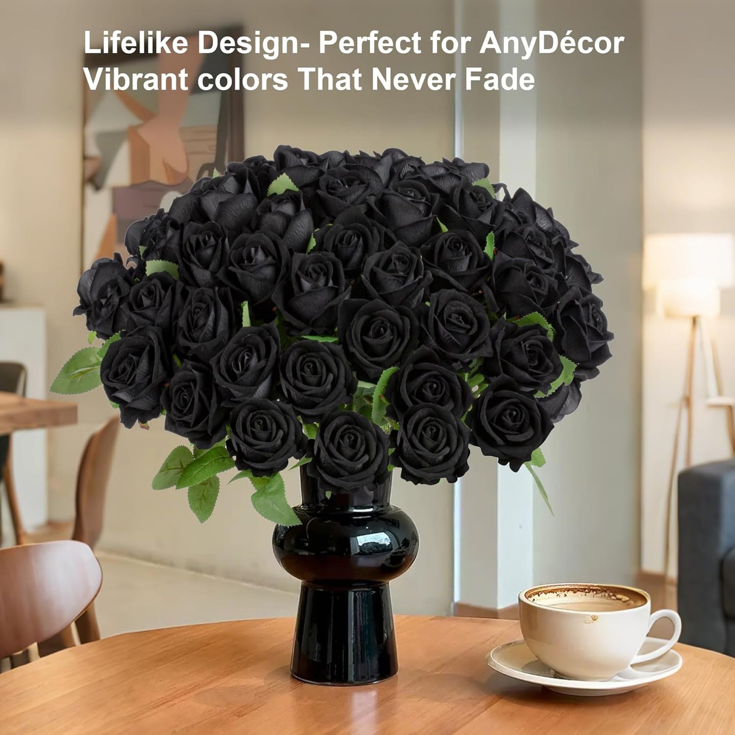 Fake Plants Roses Flowers Plastic Flowers Spring Decorations for Home Gifts for Gf Roses Artificial Flowers for Vase Fake Flowers Home Decor 19.6"(Black 50PCS)