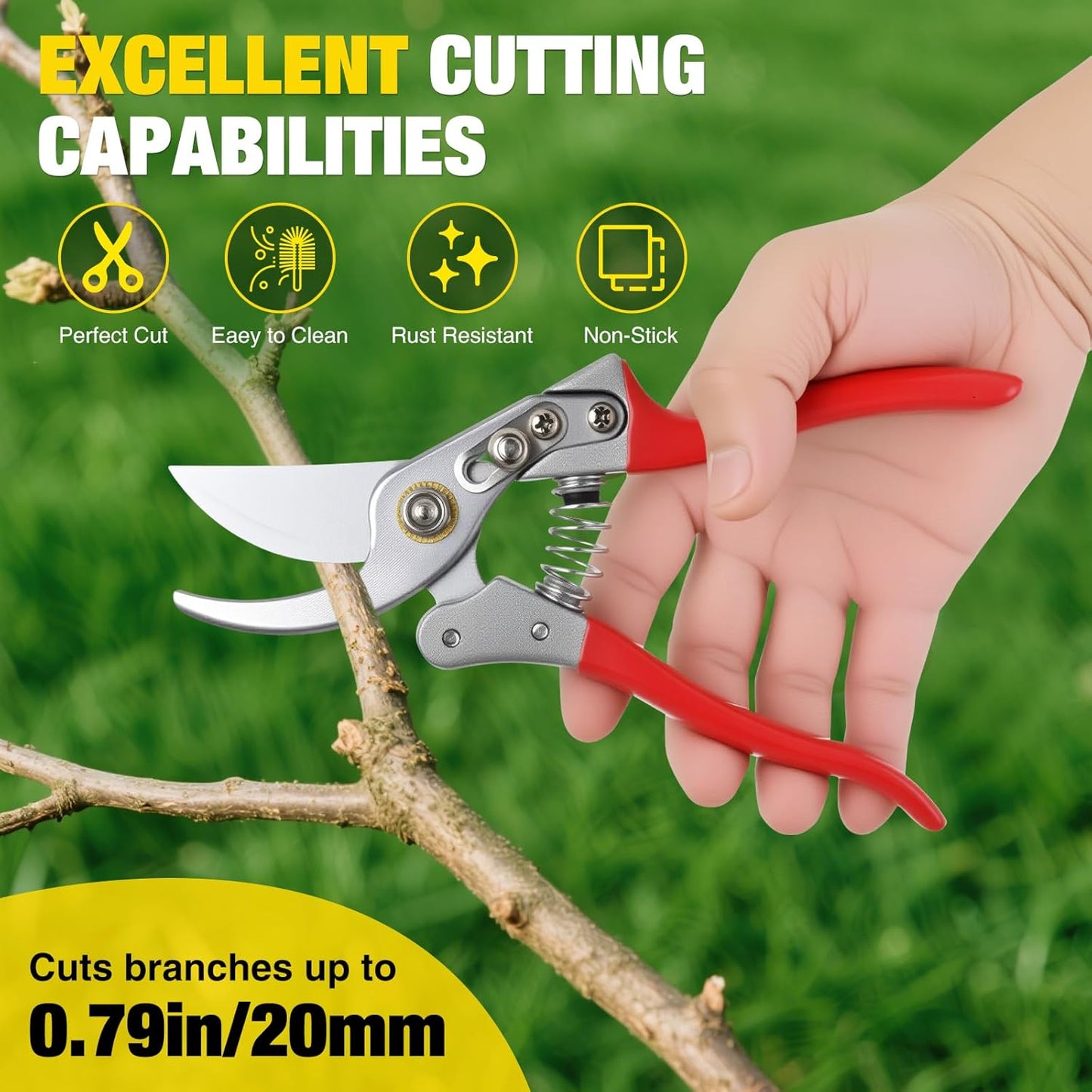 Yesker Pruning Shears Garden Shears 8.6" Professional Bypass Garden Scissors Yard Clippers with Sharp SK5 Steel Blade Heavy Duty Hand Pruners for Branch Flower Plant Trimming Cutting Gardening Tools