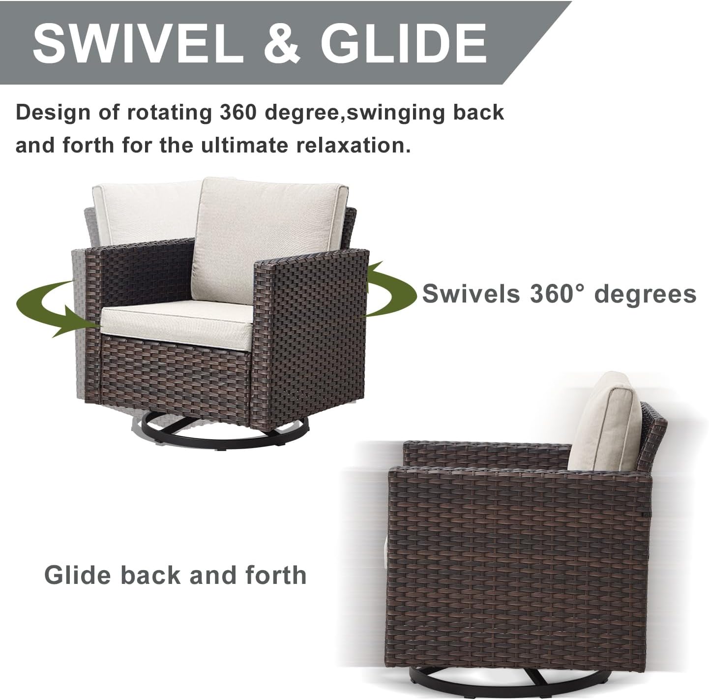 HUMMUH 12 Pieces Patio Furniture Set,Outdoor Half-Moon Sectional Couches Swivel Patio Chairs with Ottomans,All Weather PE Wicker Patio Conversation Sets for Garden Porch Backyard