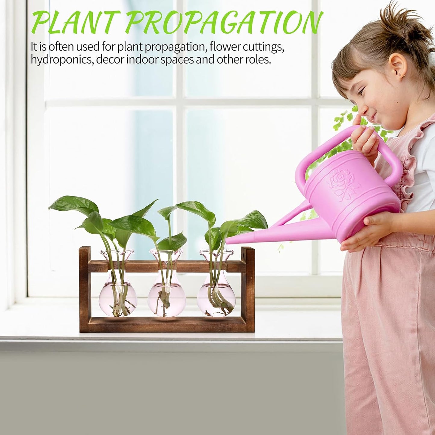 Plant Propagation Station Plant Terrarium Unique Birthday Gifts for Women Plant Lovers Home Office Decor Planter with Wooden Stand - 3 Bulb Glass Vase