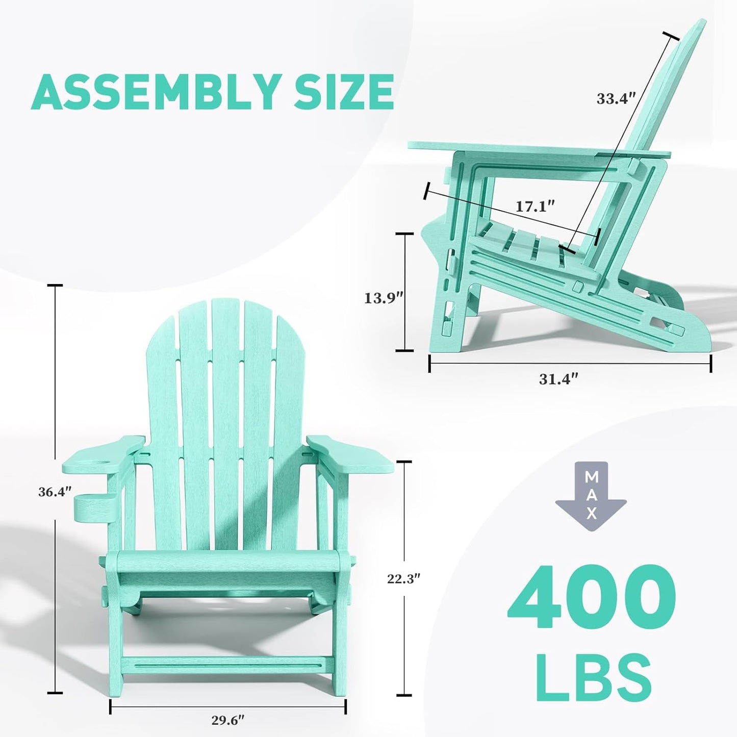 Adirondack Chairs Set of 4, Tool-Free Assembly All-Weather Plastic Adirondack Chairs, HDPE Fire Pit Chairs with Cup Holder, Outdoor Chair for Patio Garden (Aruba)