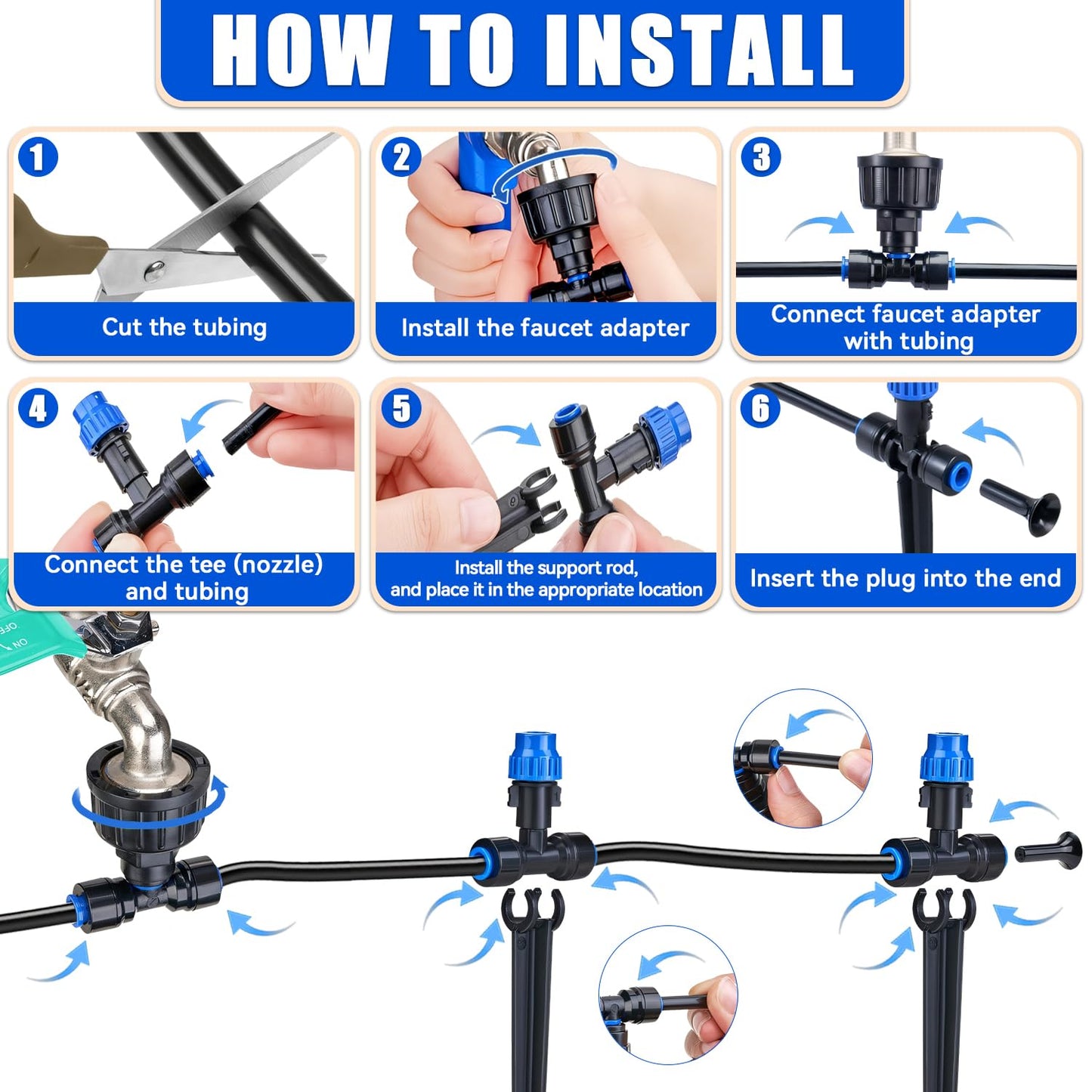 59FT Mist Drip Irrigation System, Automatic Garden Watering System with Adjustable Atomizing Misting Nozzle, 1/4 inch Blank Distribution Tubing Watering Drip Kit for Garden, Greenhouse, Lawn