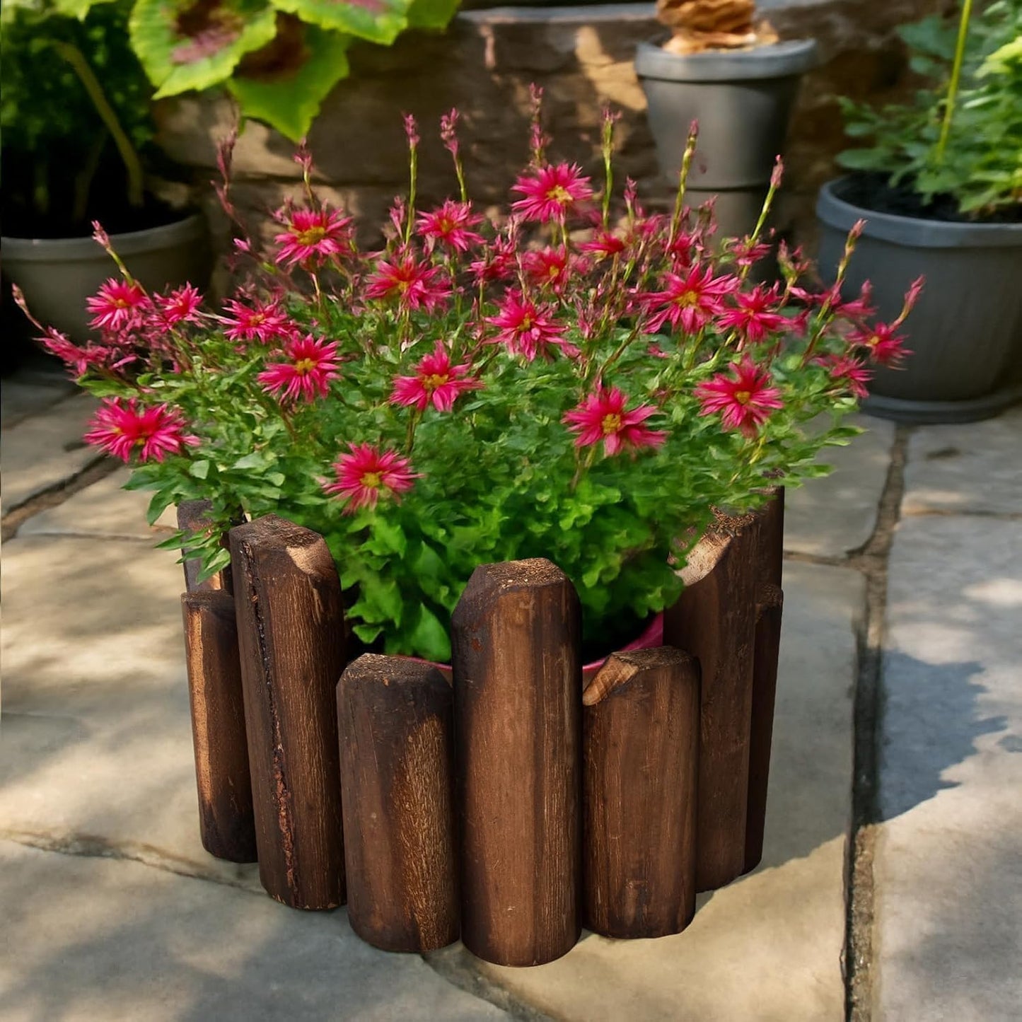 Wood Garden Edging, Staggered Wooden Fence Border Decorative Small Picket Panels for Gardens and Landscaping (2PACK)