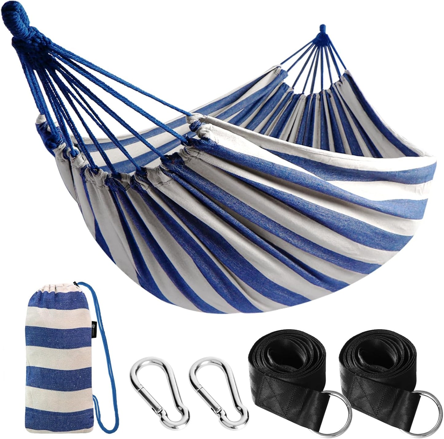 ANYOO Cotton Hammock Portable Camping Hammocks for Hanging Sturdy Garden Comfortable Fabric Hammock with Tree Straps Up to 660lbs with Travel Bag for Camping Outdoor/Indoor Patio Backyard