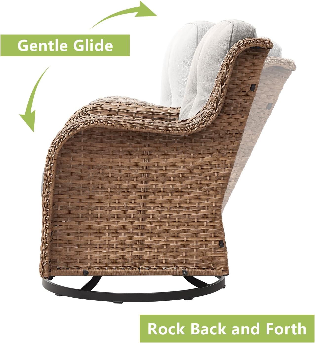 Outdoor Wicker Patio Furniture Set - 5 Piece Rattan Patio Conversation Set with 2 Rocking Swivel Chairs,2 Ottomans and 1 Loveseat for Porch Deck Backyard Garden(Yellow/Beige)