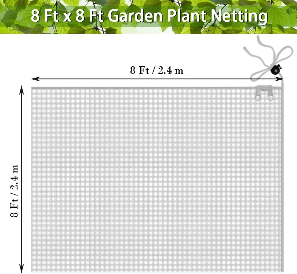 Fruit Tree Netting Covers with Zipper to Protect from Squirrels and Birds Large Netting for Fruit Trees Net Protection, White, 8' x 8', 1 Pack