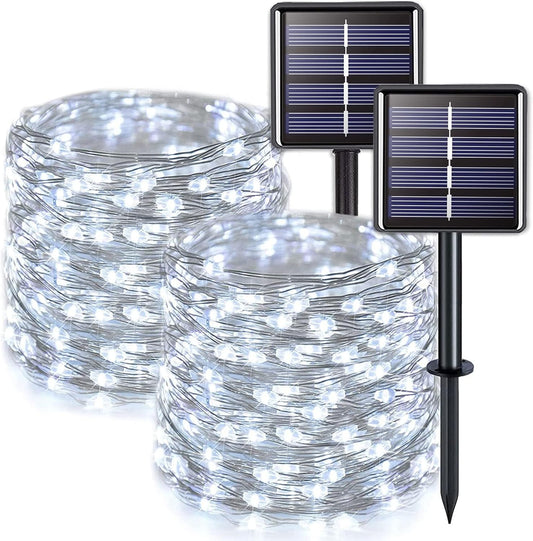 JMEXSUSS 2 Pack Solar String Lights Outdoor Waterproof, Each 33FT 100 LED Solar Lights Outdoor, 8 Modes White Fairy Light for Outside Yard Tree Patio Garden Wedding Christmas Decorations