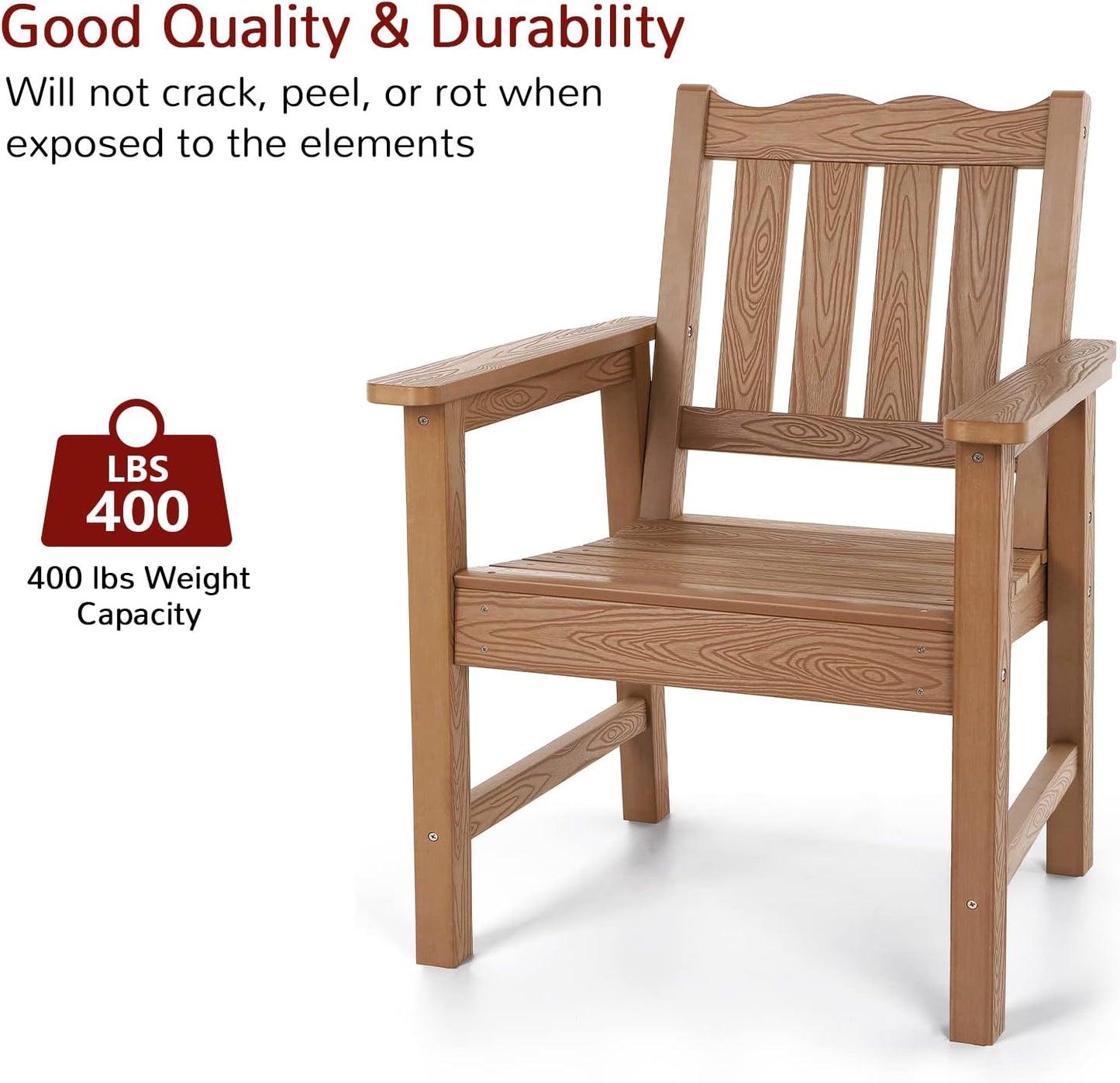 Stoog Patio Chair, All-Weather Outdoor Chairs with 400 lbs Weight Capacity, Looks Like Real Wood, for Patio, Deck, Pool and Backyard, Teak