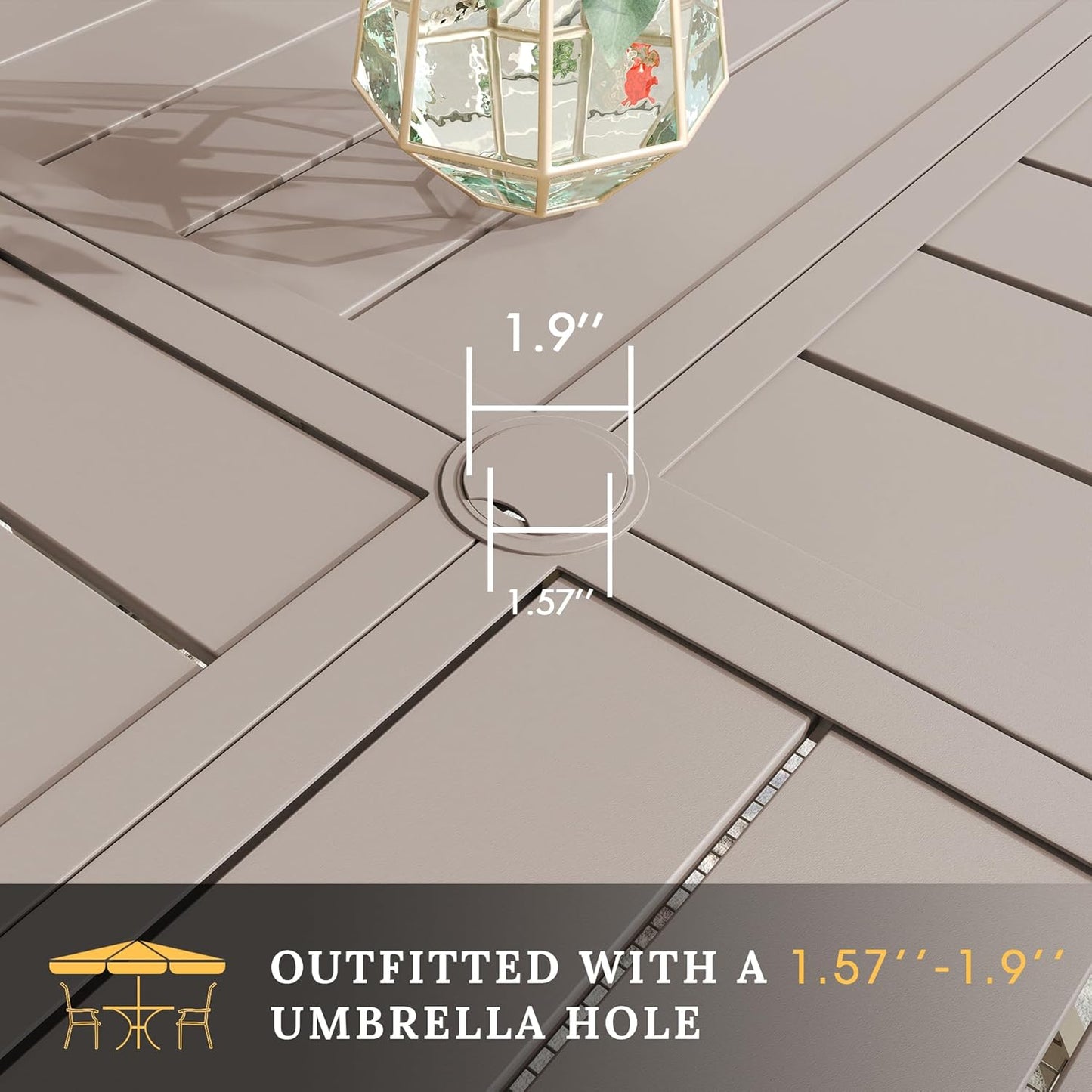 VICLLAX Round Patio Table with Adjustable Umbrella Hole for 8, All Weather Metal Outdoor Dining Table for Lawn Garden, 53.1" Outdoor Coffee Table, Cream Color Frame