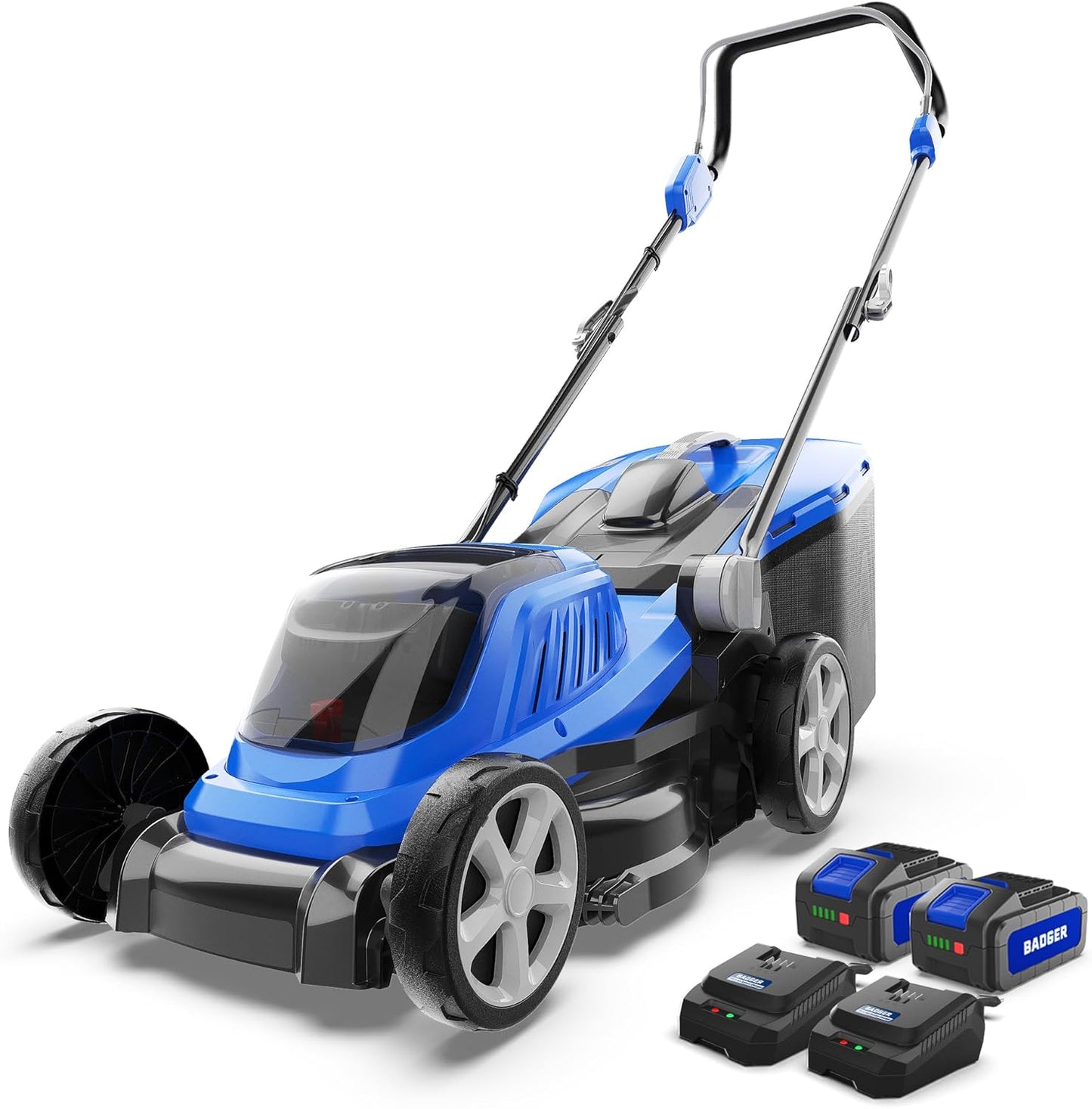 WILD BADGER POWER Lawn Mower 40V Brushless 16" Cordless, 5 Cutting Height Adjustments, Electric Lawn Mower, Quickly Folding Within 5’s, 20V*2 4.0AH Battery and Super Charger Included.