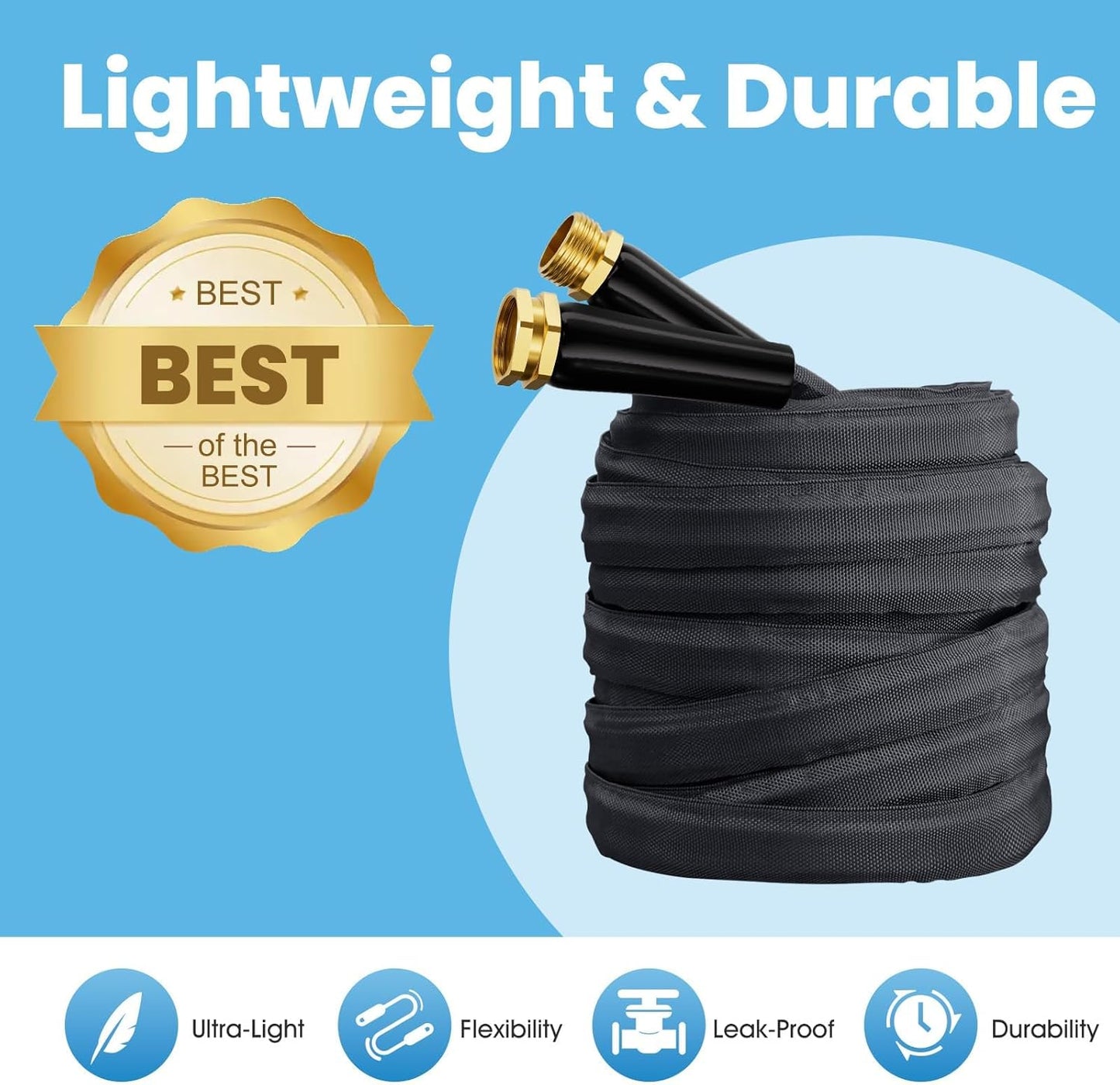 2025 Upgraded 100FT Non-Expanding Garden Hose, Lightweight, Flexible Ultra-Light Water Hose, Burst-Resistant, Lead-Free, Anti-Kink, High-Pressure