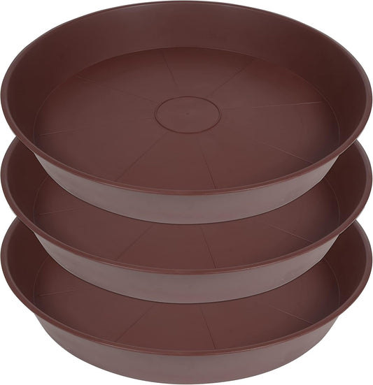 3 Pack of 25 26 inch Plant Saucer (22.7 Inch Base), 4.2" Depth, Large Deep Heavy Duty Plastic Flower Planter Water Trays for Indoors Outdoor, Plant Drip Trays (26", Chocolate)