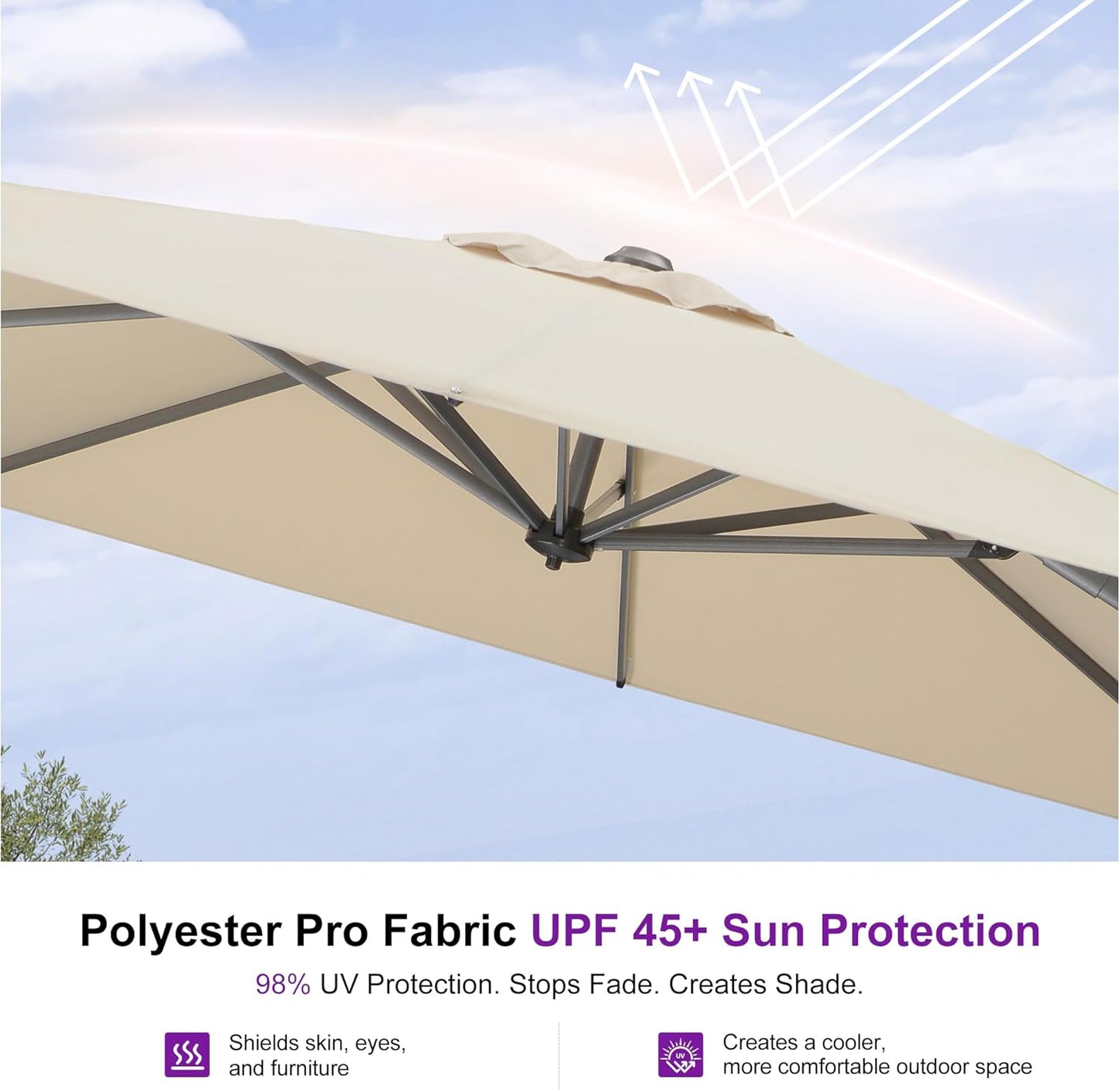 PURPLE LEAF 9 Feet Patio Umbrella Outdoor Cantilever Square Umbrella Aluminum Offset Umbrella with 360-degree Rotation for Garden Deck Pool Patio, Beige