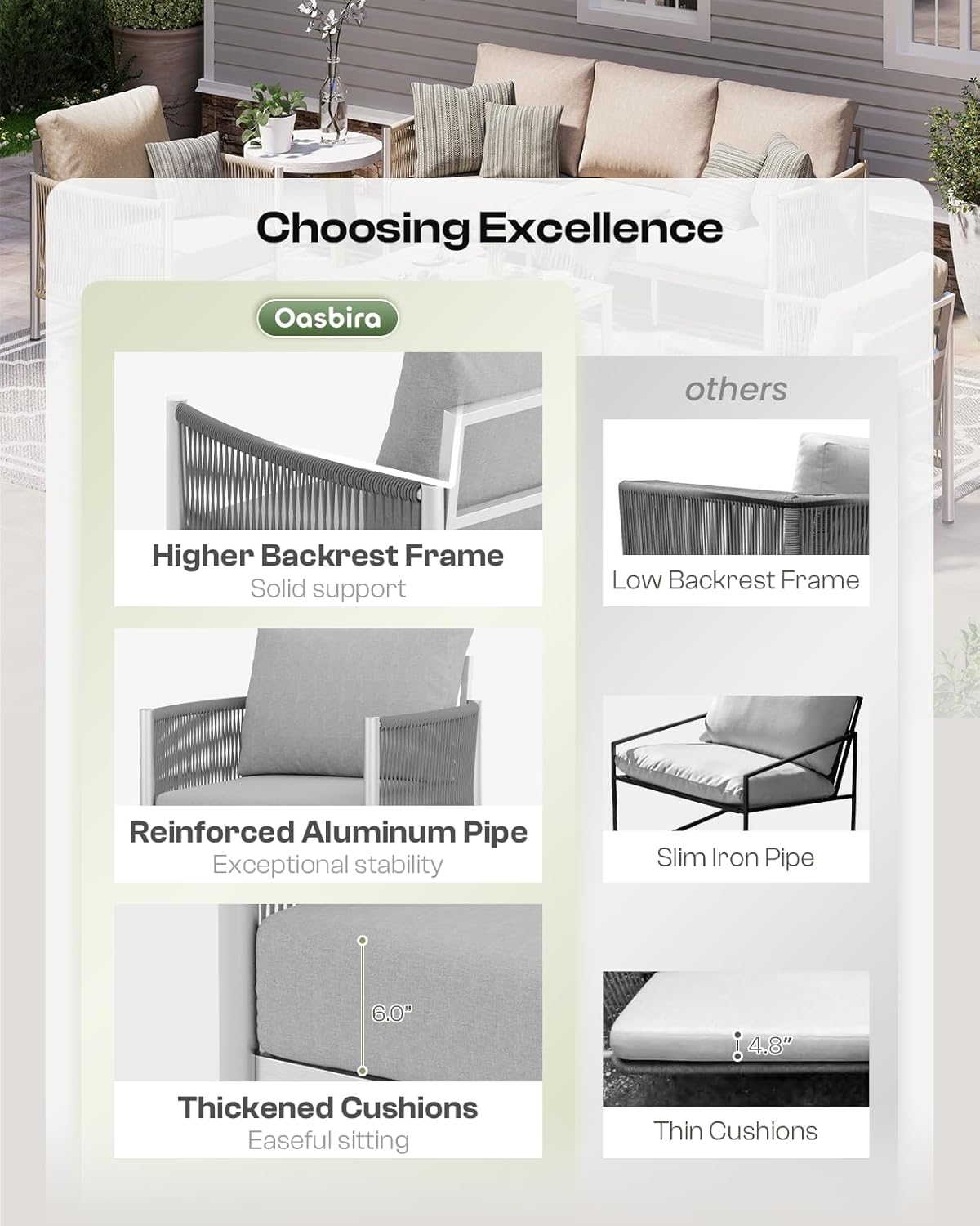 Aluminum Outdoor Patio Furniture Set, HDPE Rope 4 Piece Modern Sectional Conversation Sets with Dual-Layer Coffee Table, All Weather Patio Couch Sofa with Thick Cushions, Silver Frame, Silver