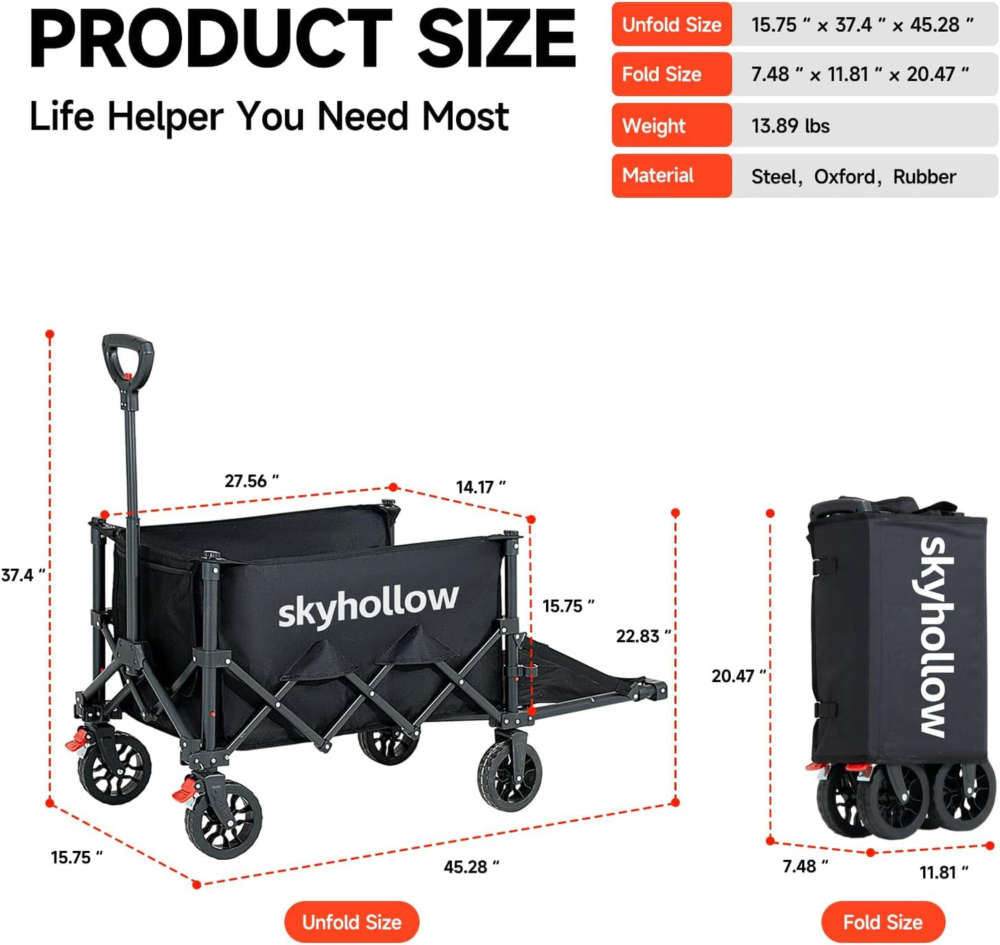 Collapsible Wagon Cart with Wheels Foldable,Folding Beach Wagons Carts Foldable for Grocery Shopping Camping Garden Fishing Sports