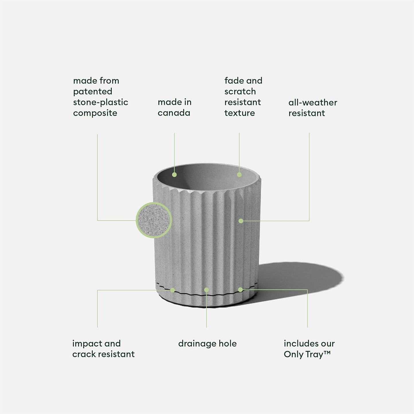 Veradek Demi Series Demi 6" Planter w/Tray, Grey