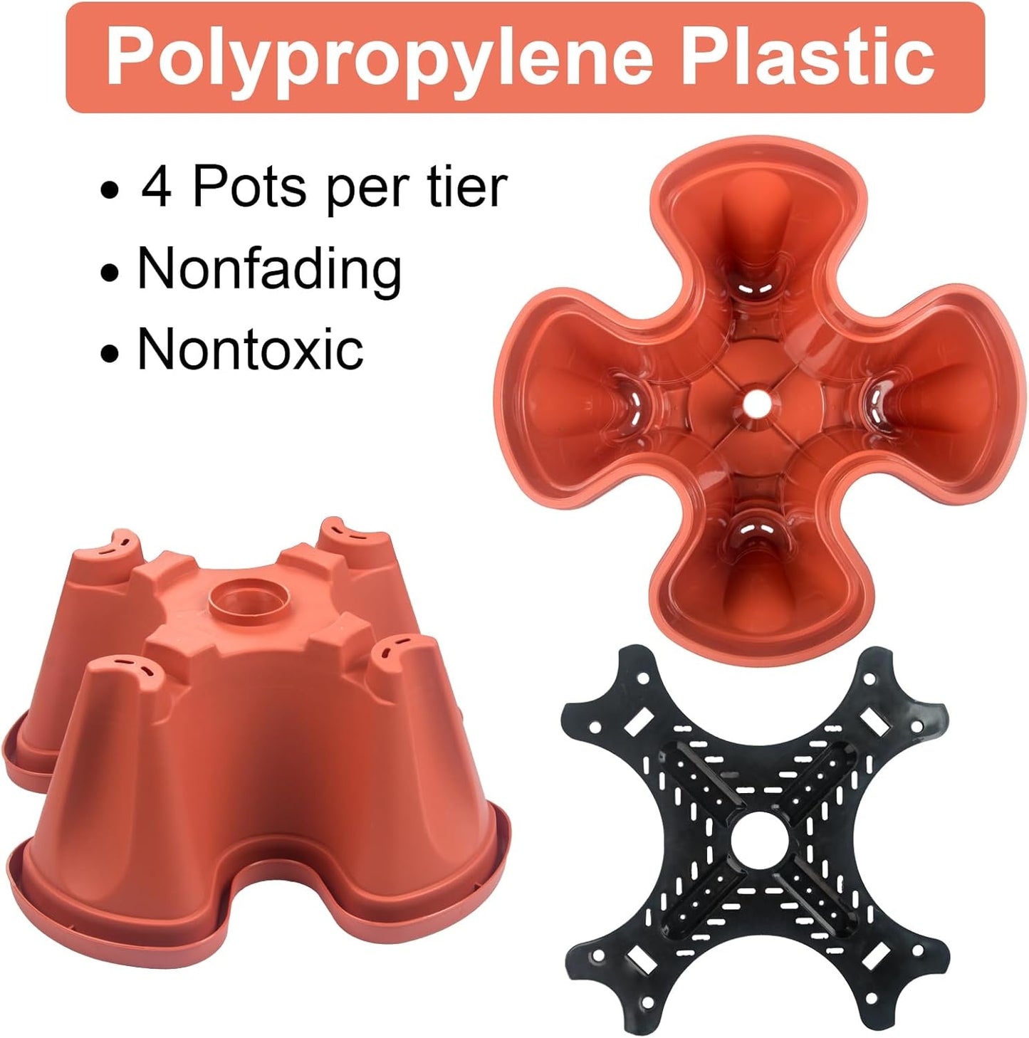 DUNCHATY Stackable Planters 4 Tier Vertical Garden Planting Tower Planters Strawberry, Herb, Flower, and Vegetable Planter Indoor Outdoor Gardening Pots with Removable Wheels and Tools, 2 Bundle