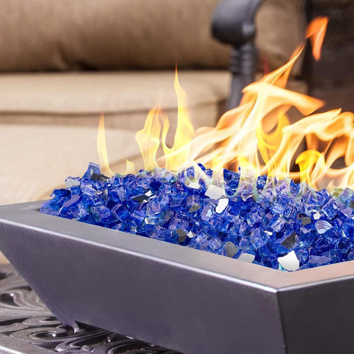 Mr. Fireglass 10 Pounds Fire Glass - 1/2 Inch High Luster Reflective Tempered Glass Rocks for Fireplace Fire Pit Table and Landscaping, Cobalt Blue