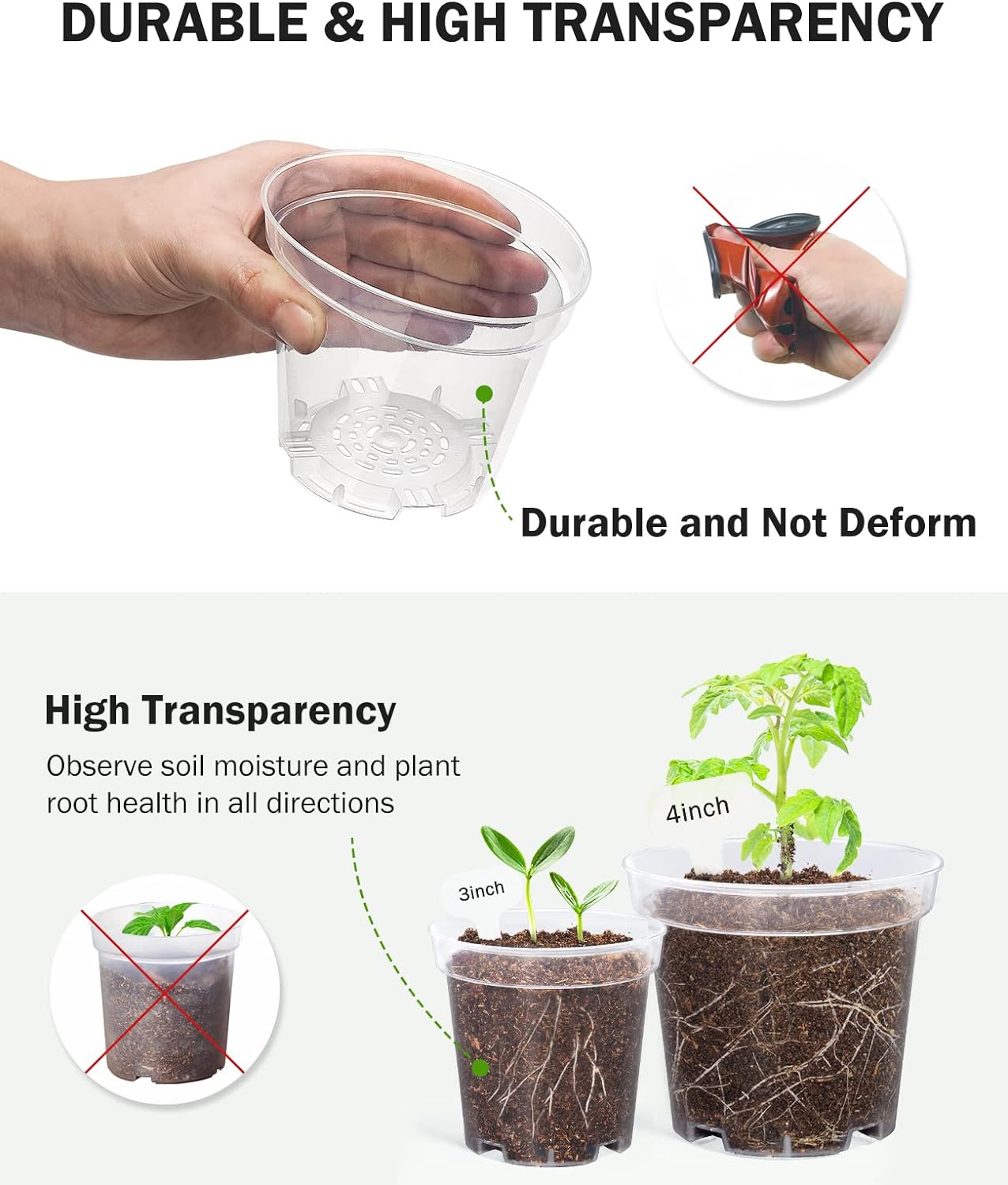 homenote Clear Nursery Pots for Plants,5 Inch Plant Pot for Planting Plastic Seedling with Drainage Holes Seed Starter Flower High Transparency with 20 Labels (30 Pack)