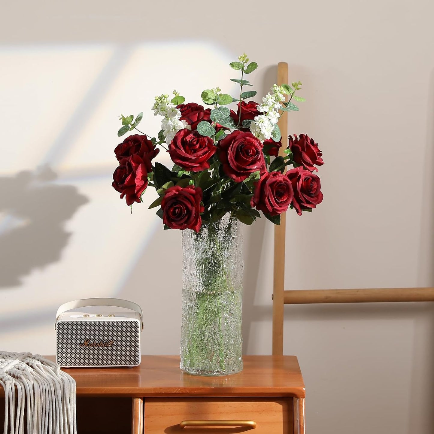 Hawesome 12PCS Artificial Silk Flowers Realistic Roses Bouquet Long Stem for Home Wedding Decoration Party (Wine Red 1)