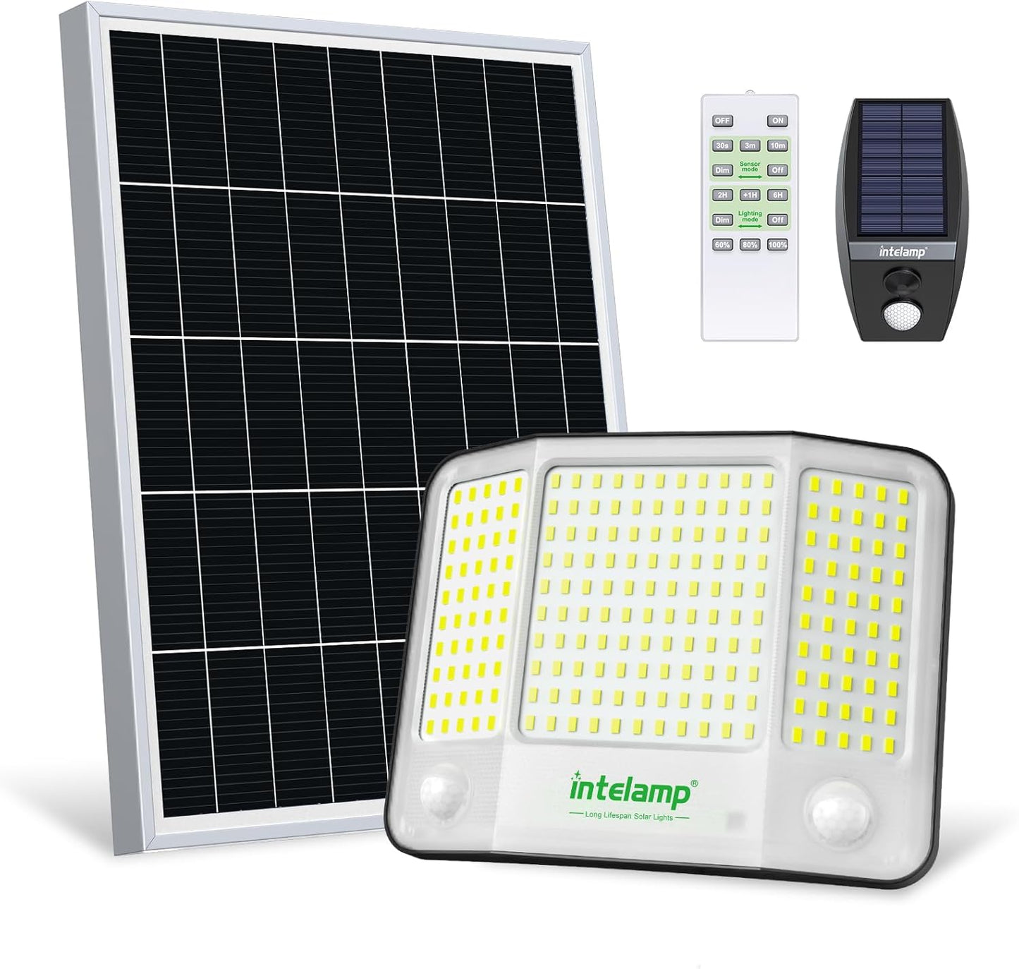 intelamp Solar Flood Lights Outdoor Waterproof, 20000mAh 4000LM Linkable Dual Motion Sensor Security Floodlight Exterior with Remote 16.4 FT Cable, 2-12H Dusk to Dawn Spots Lighting Outside