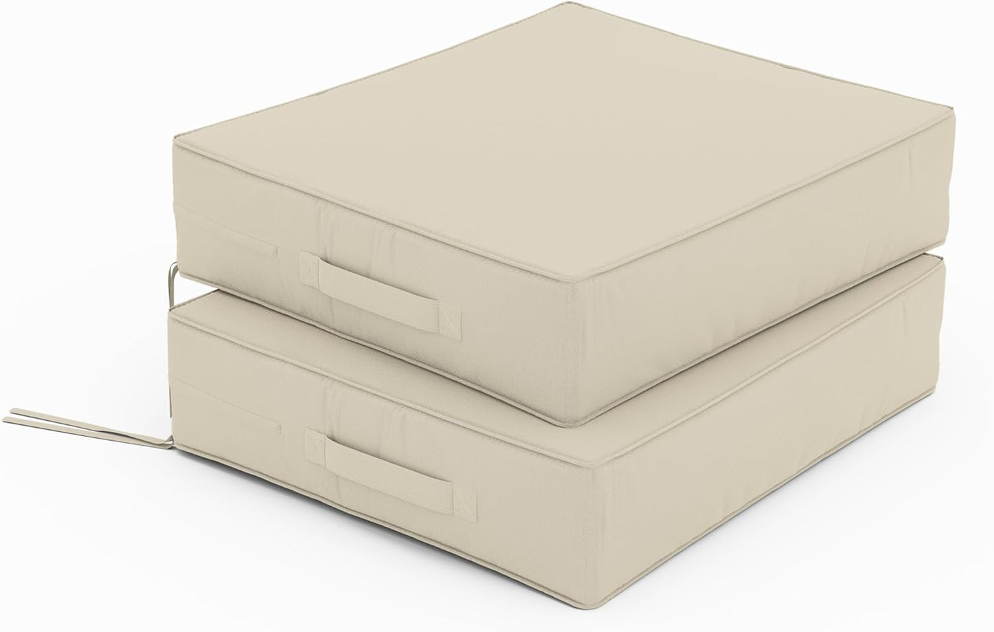 Patio Chair Cushions 18.5 X 16 X 4 Inch Waterproof Outdoor Seat Cushions for Patio Furniture, Outdoor Sofa Couch Pads with Ties & Handle, Set of 2, Cream