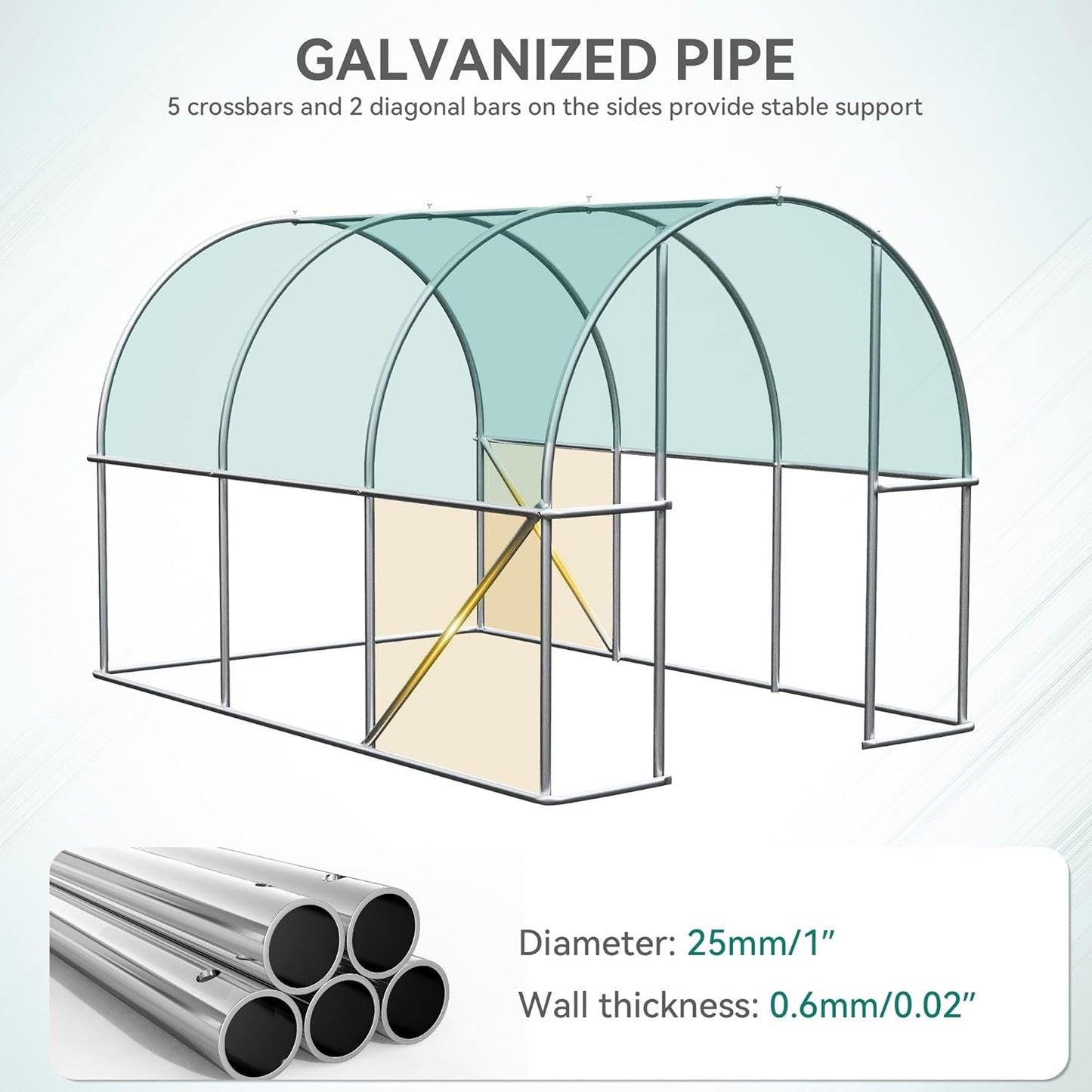 YITAHOME 10'x6.5'x6.5' Greenhouses Large Walk-in Green House Heavy Duty Tunnel Green Houses Outdoor Portable Plant Gardening Upgraded Galvanized Steel Frame Zipper Doors 5 Crossbars Garden
