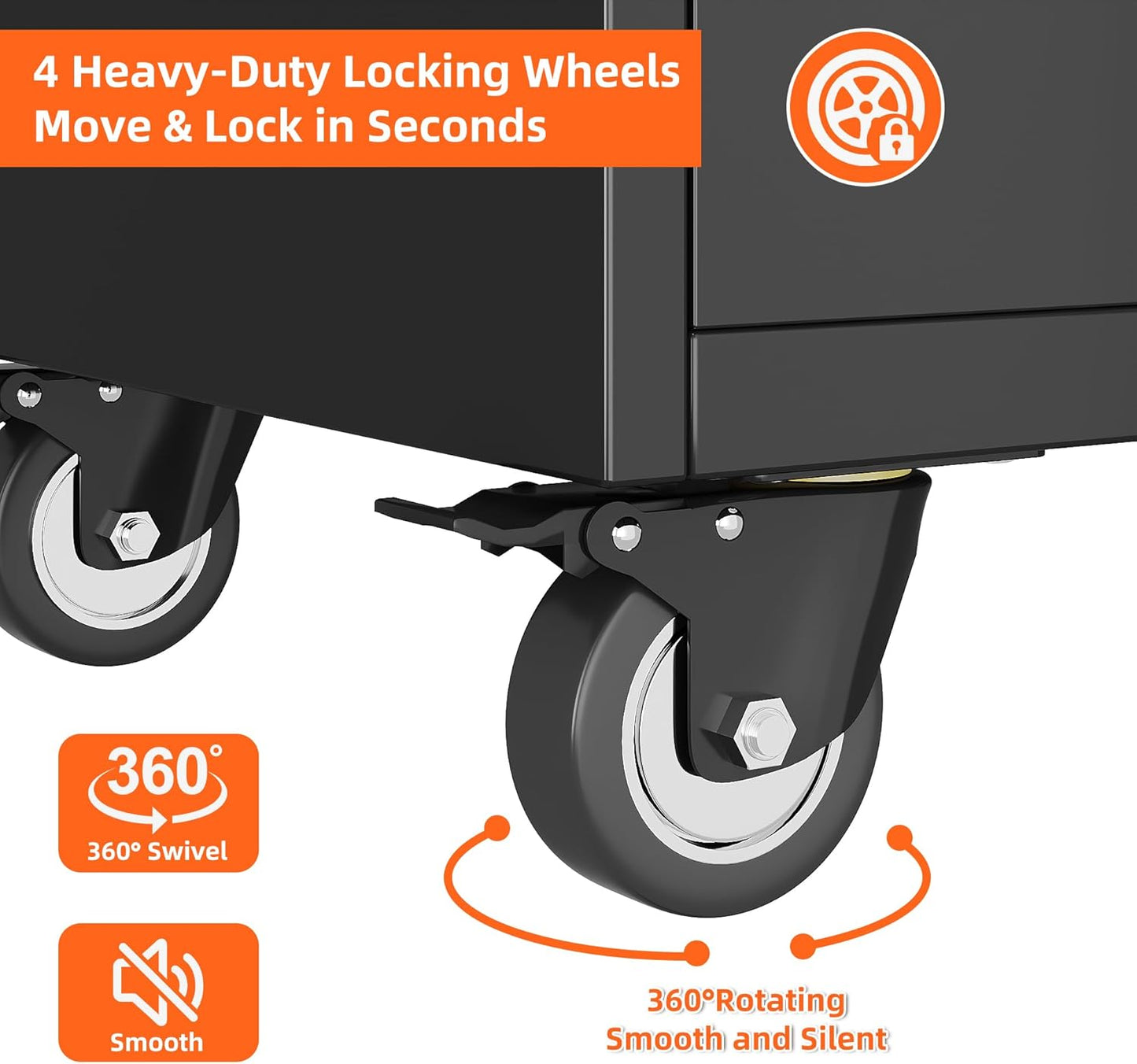 Aobabo Metal Storage Cabinet with Wheels and 2 Locking Drawers, Steel Rolling Tool Cabinet with 8 Hooks and 2 Adjustable Shelves for Garage, Home, Office, Kitchen, Assembly Required, Black