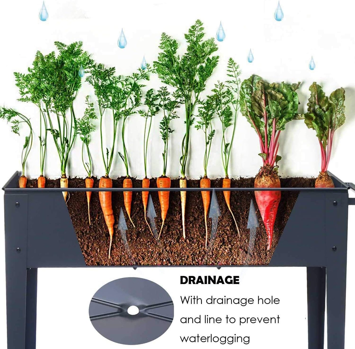 Piksedo Raised Garden Bed, Elevated Planter Metal Plant Box with Legs Standing Garden Stand Drainage Holes Frosted Black