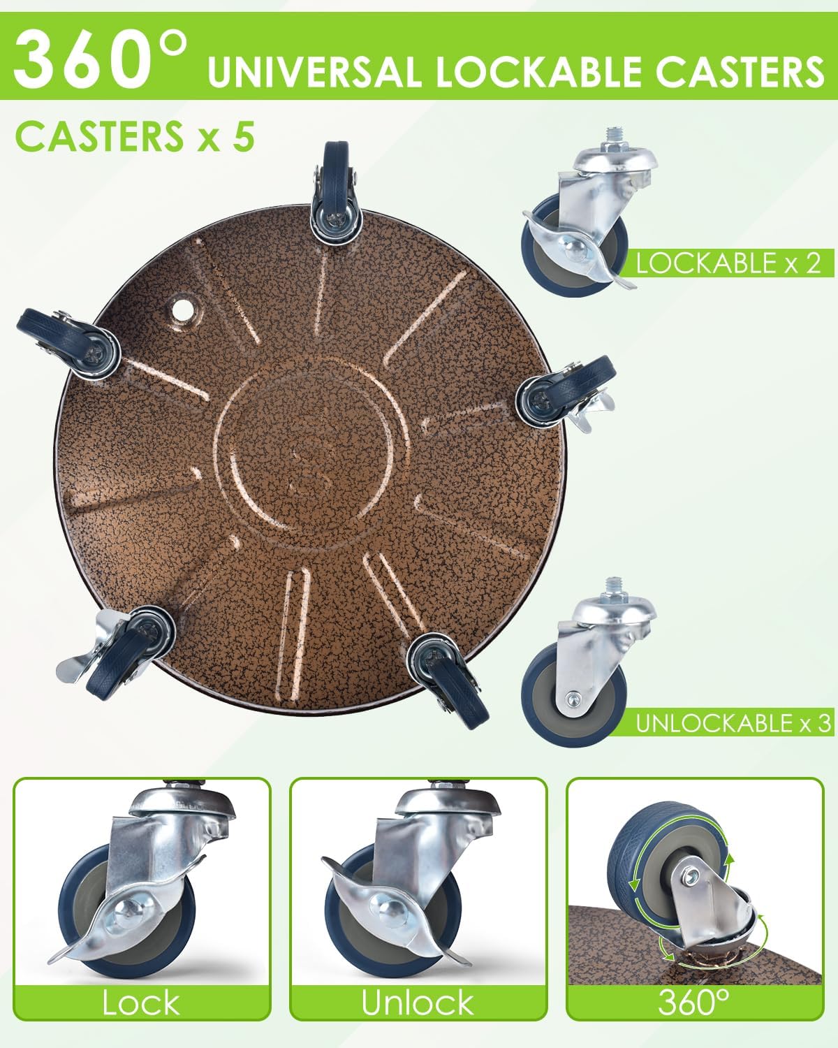 PACETAP 2Pack 15.7'' Large Plant Stand with Lockable Wheels, Heavy-Duty Plant Caddy with Casters for Indoor and Outdoor, Round Rolling Plant Stands Garden Pot Mover to Carry Potted Flower Pot