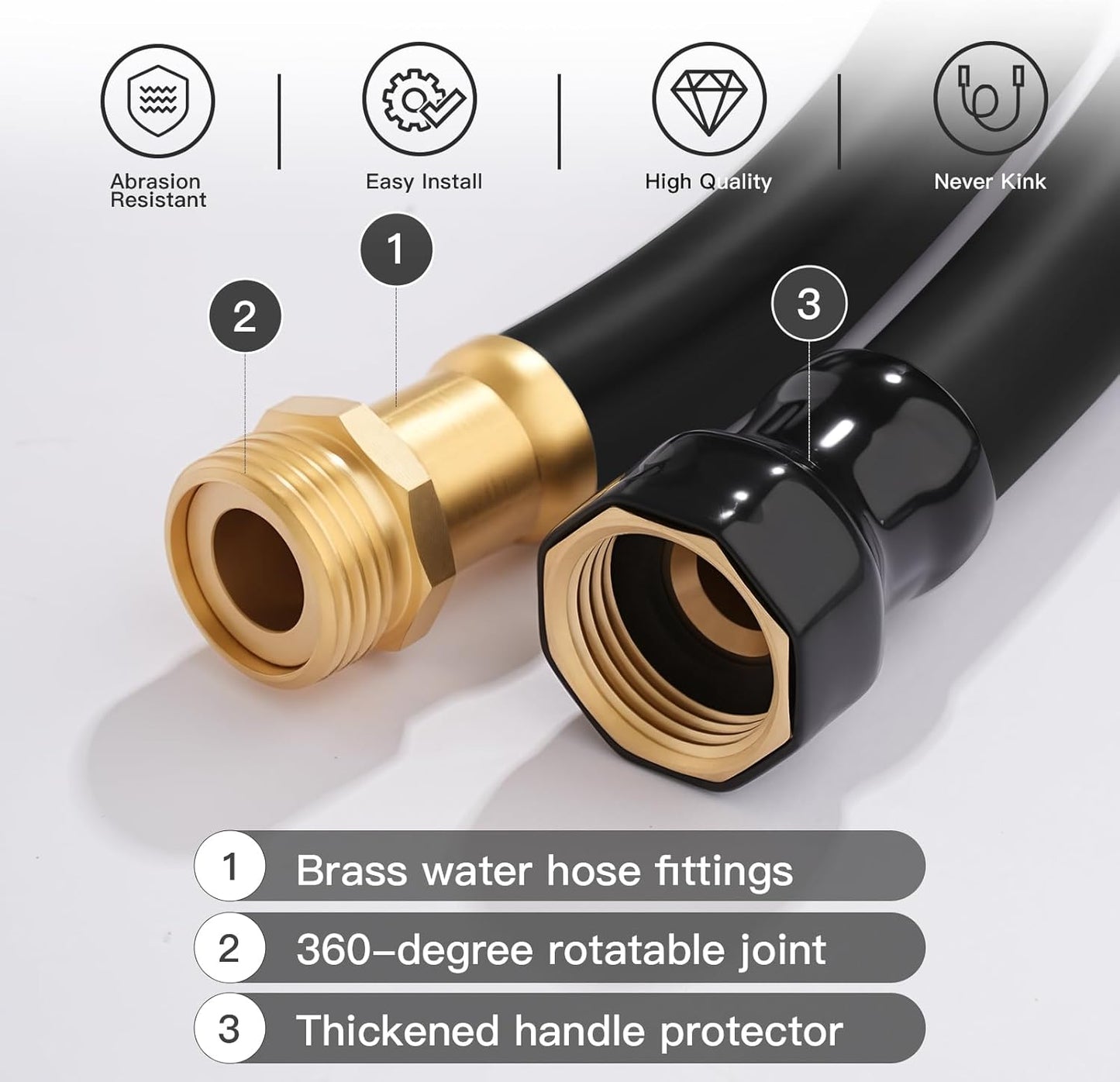 Garden Hose 5/8" x 100ft - No-Kink Flexible Water Hose 600 PSI Burst Pressure, Lightweight & Durable for Yard, Car Wash, Pets Black