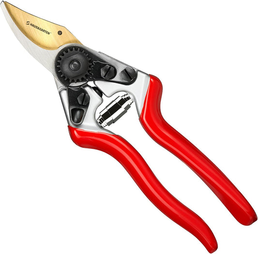 Haus & Garten PrecisionPRO 8" Titanium Pruning Shears - Heavy Duty Professional Bypass Pruner - Use As Rose Clippers, Premium Gardening Secateurs, Garden Scissors, Handheld Yard, Tree, & Plant Tool