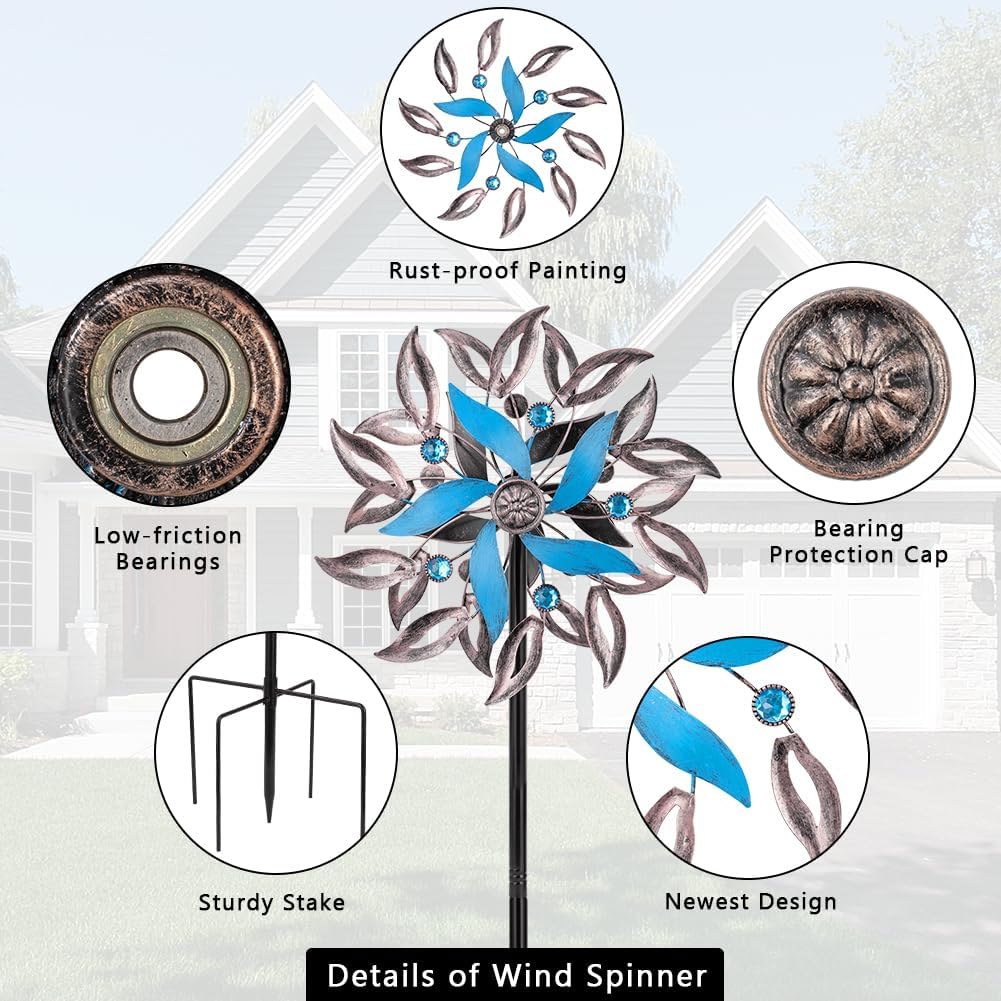 Stargarden Wind Spinners Outdoor, 13.4 Inch Metal Wind Spinner, Decorative Kinetic Pinwheels, Classic Double Windmill for Yard, Garden Decor