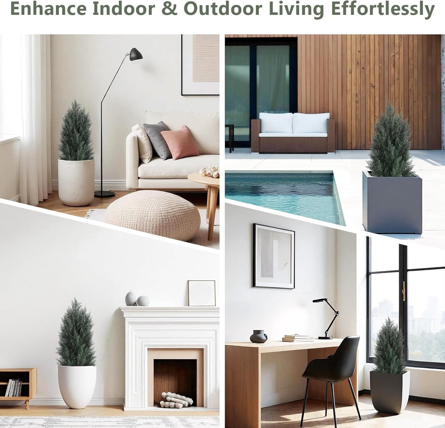 THE BLOOM TIMES 3ft Topiary Trees Artificial Outdoor 2 Pack – UV Resistant Faux Cedar Pine Cypress Bushes and Shrubs, Fake Potted Plants for Front Porch Outside Planter Patio Decor, Set of 2 (3 Foot)