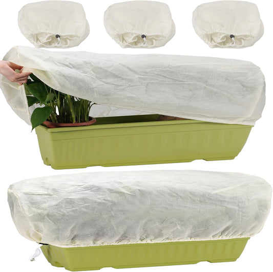 Plant Protection Cover, Winter Frost Cover with Drawstring and Locking Clasp, 80 x 35 x 35 cm-3 Pieces, for Rectangular Planting Boxes
