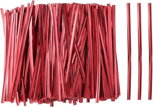 HARFINGTON 800pcs Bag Twist Ties 4" Reusable Plastic Metallic Twist Ties Wire Cable Ties for Party Bread Candy Cake, Red