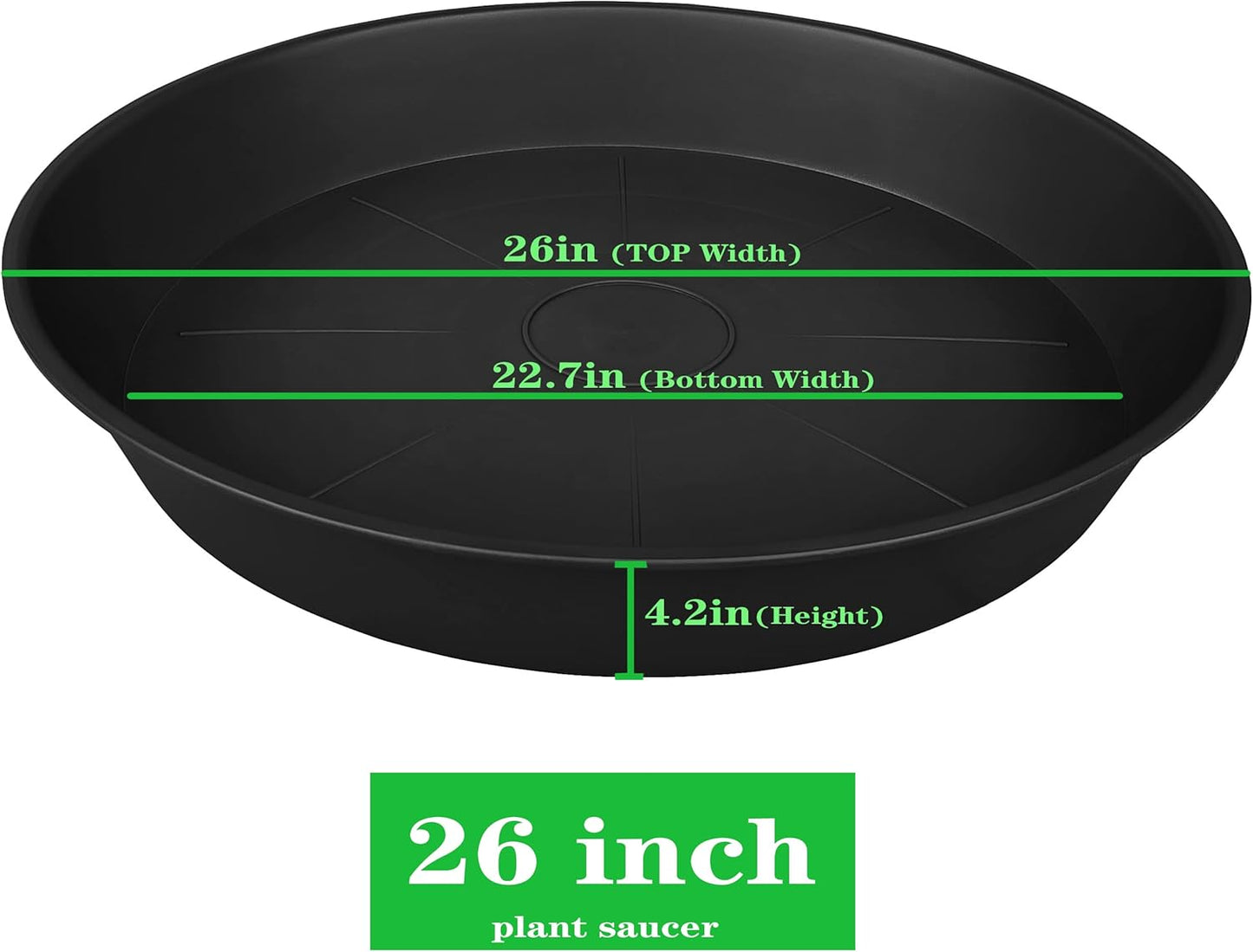 3 Pack of 25 26 inch Plant Saucer (22.7 Inch Base), 4.2" Depth, Large Deep Heavy Duty Plastic Flower Planter Water Trays for Indoors Outdoor, Plant Potted Bowl, Plant Drip Trays (26", Black)