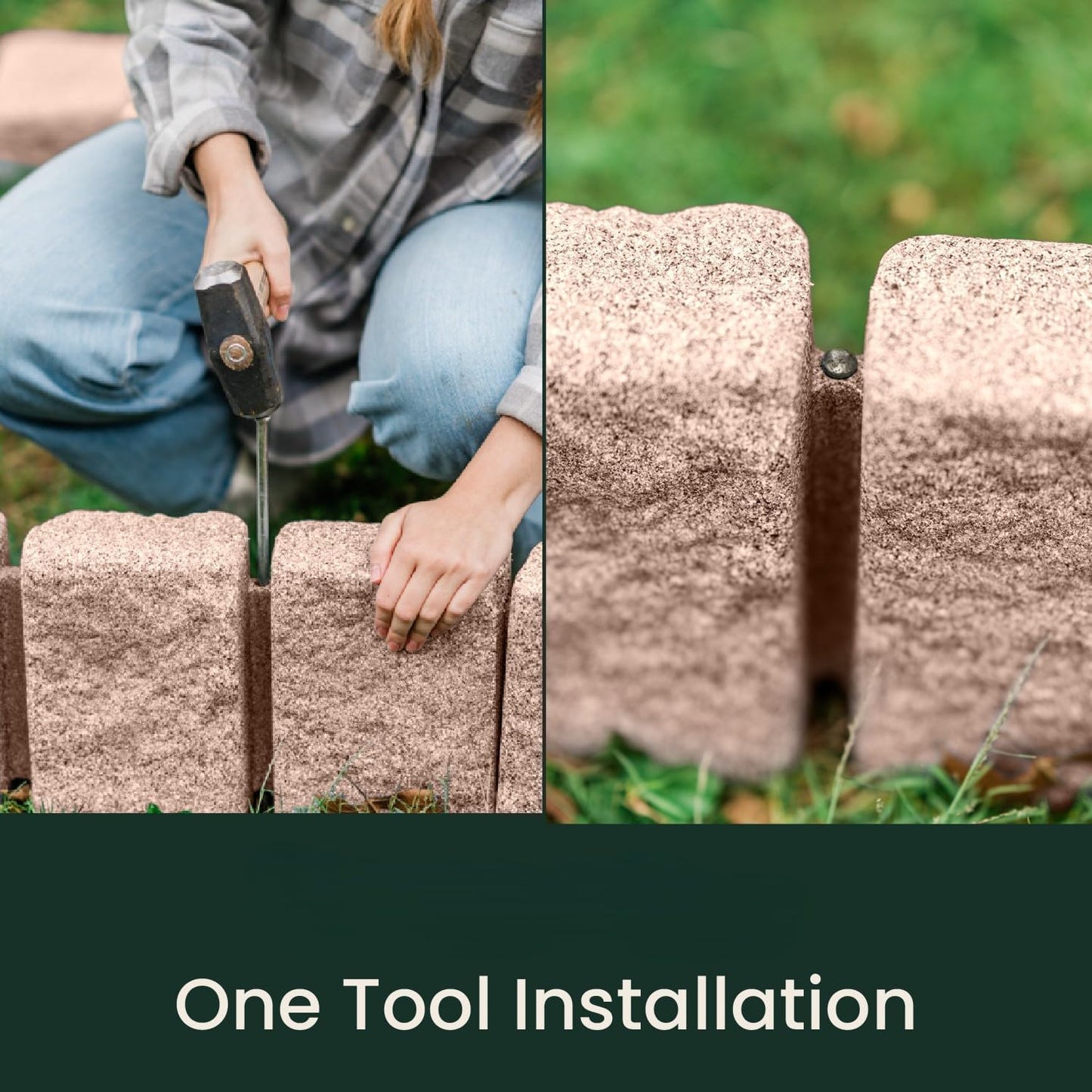 Beuta Landscape Edging | Garden Edging Border | Faux Stone Block XL for Lawn Edging, Flower Beds & Yard Edging – 40 Pack | Each Section Has 6 Blocks 48" L x 4" W x 9.5" H | 120 Spikes | Sandstone