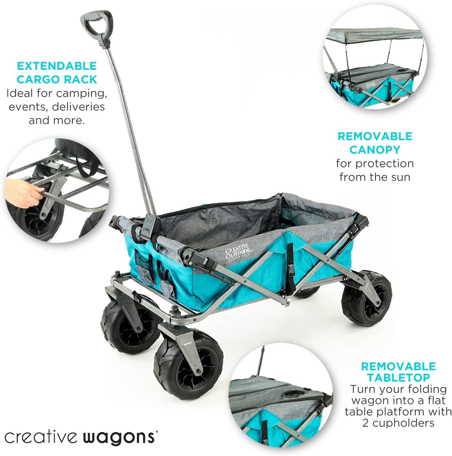 Creative Outdoor Push Pull Stroller Wagon, Beach Hauler XXL with Canopy, Collapsible and Portable Heavy Duty Folding Cart, Supports up to 200lbs Weight Capacity, Giant 10" Wheels
