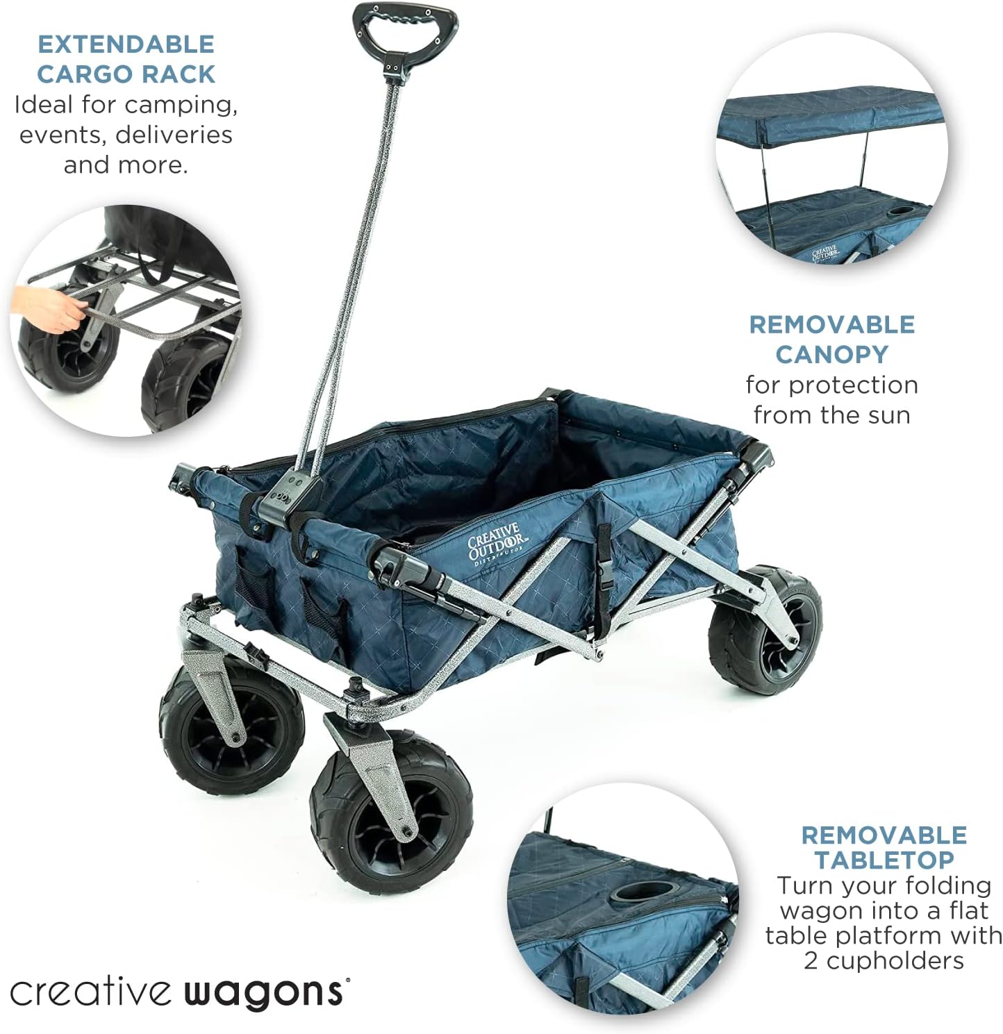 Creative Outdoor Push Pull Stroller Wagon, Beach Hauler XXL Deluxe with Canopy, Collapsible and Portable Heavy Duty Folding Cart, Supports up to 200lbs Weight Capacity, Giant 10" Wheels