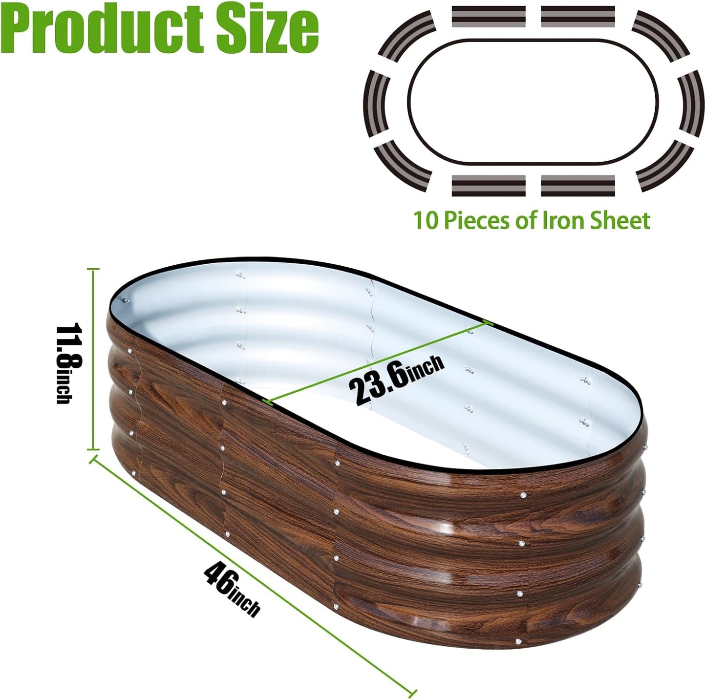 SnugNiture Galvanized Raised Garden Bed Outdoor, 2 Pcs 4x2x1ft Oval Metal Planter Box for Planting Plants Vegetables, Brown