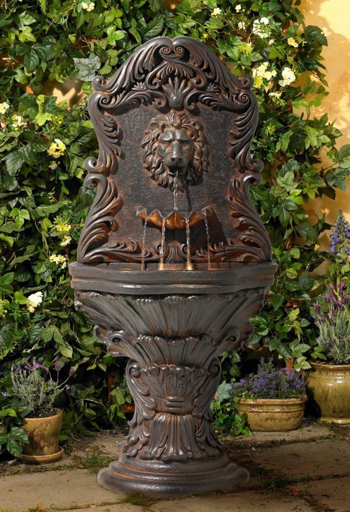 Royal Lion Acanthus 50" High Large Italian Indoor Outdoor Decor Faux Stone Floor Fountain with Light LED Statue Waterfall Water Feature for Outside Garden Patio Yard Backyard - John Timberland