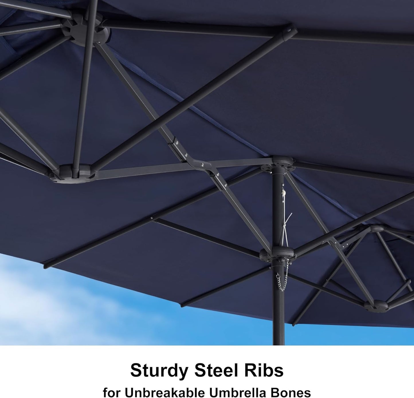 PURPLE LEAF 15ft Patio Market Umbrella with Base Included Double-Sided Rectangle Outdoor Umbrella Table Umbrella with Crank for Pool Garden Deck, Navy blue